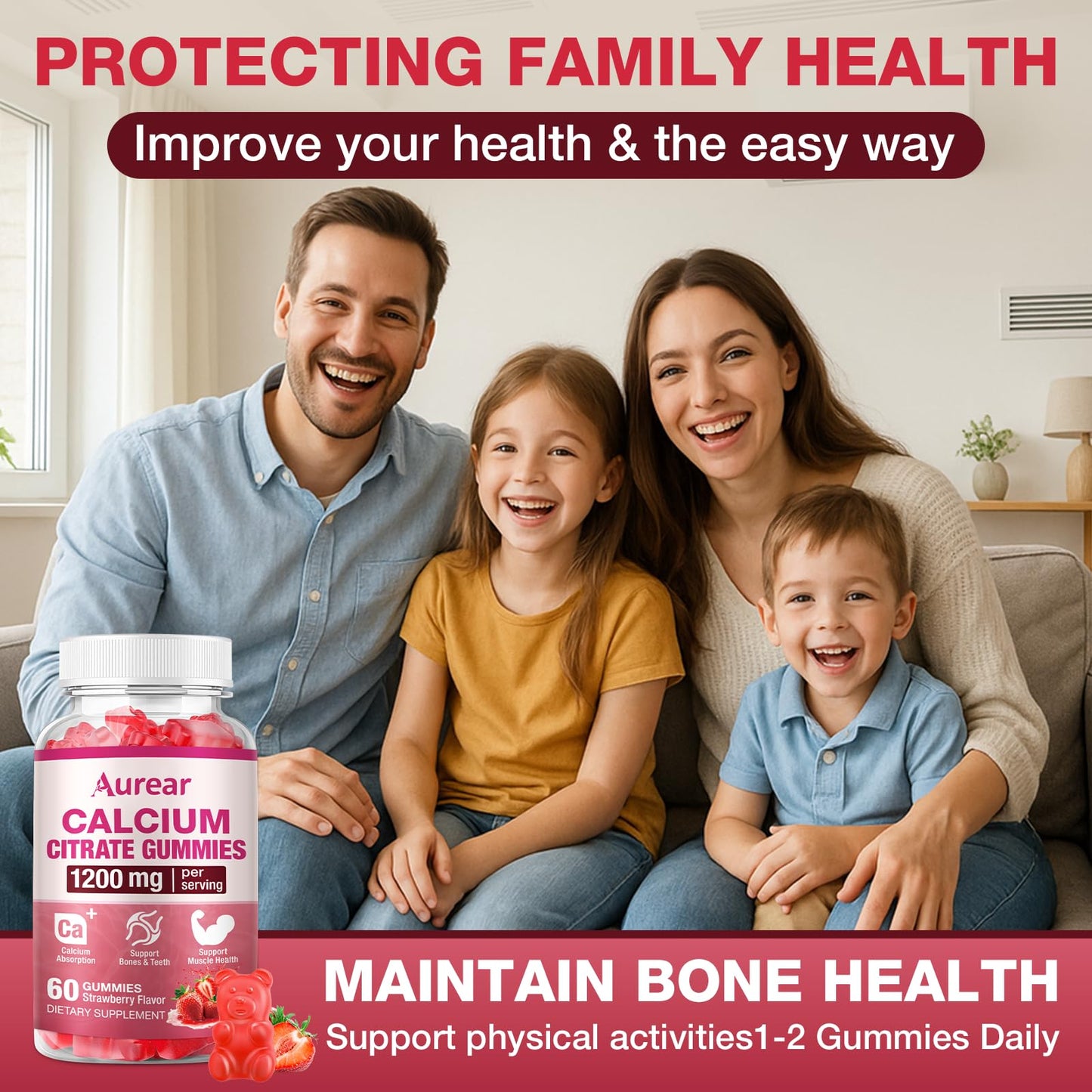 Aurear 1200mg Calcium Citrate Gummies 60 Count
