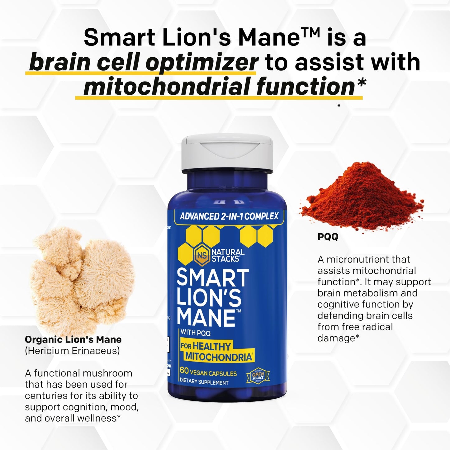Natural Stacks Organic Lions Mane Mushroom Supplement Capsules, 120 count