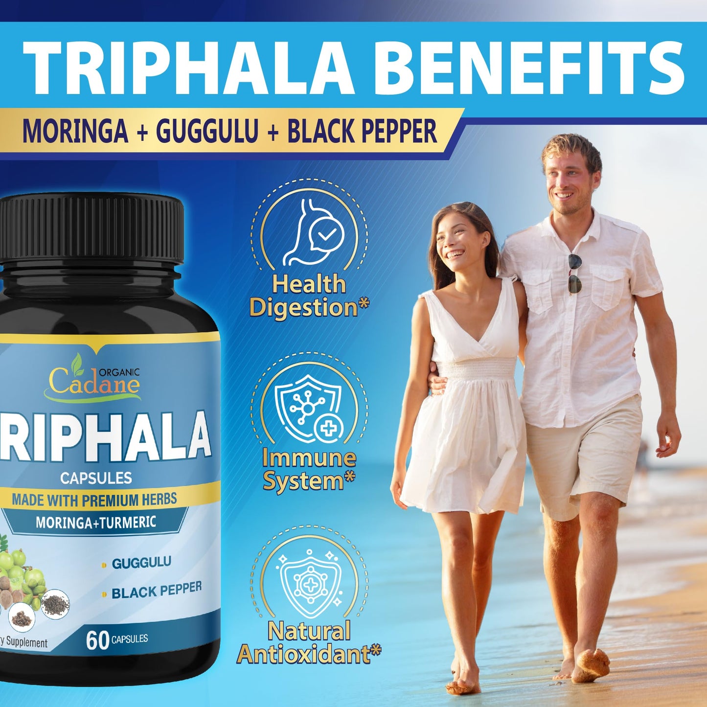 Organic Cadane Triphala Extract Capsules, 60 Count