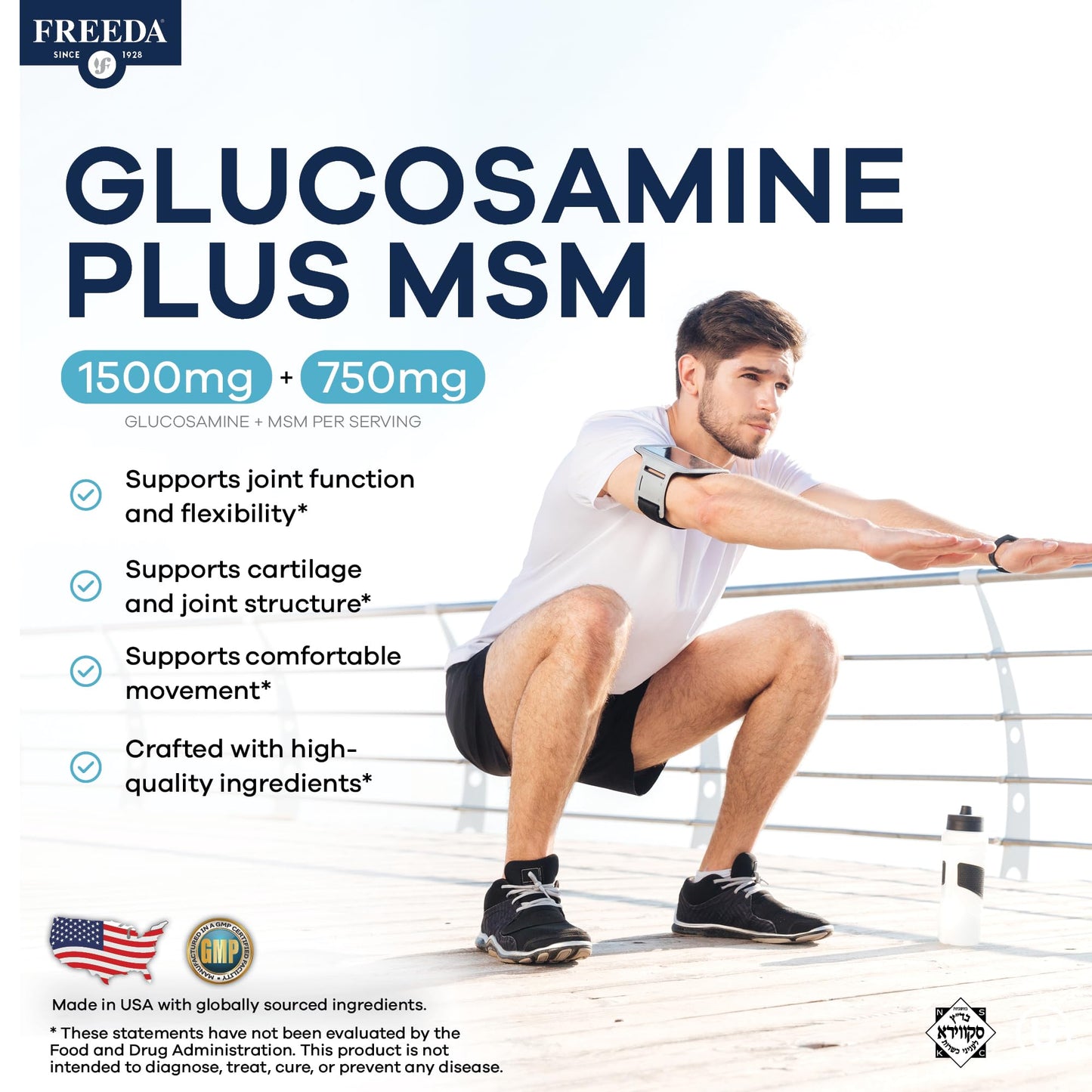FREEDA Glucosamine MSM – Vegetarian Glucosamine HCl 1500 mg Without Shellfish + MSM 750 mg, 100 Capsules