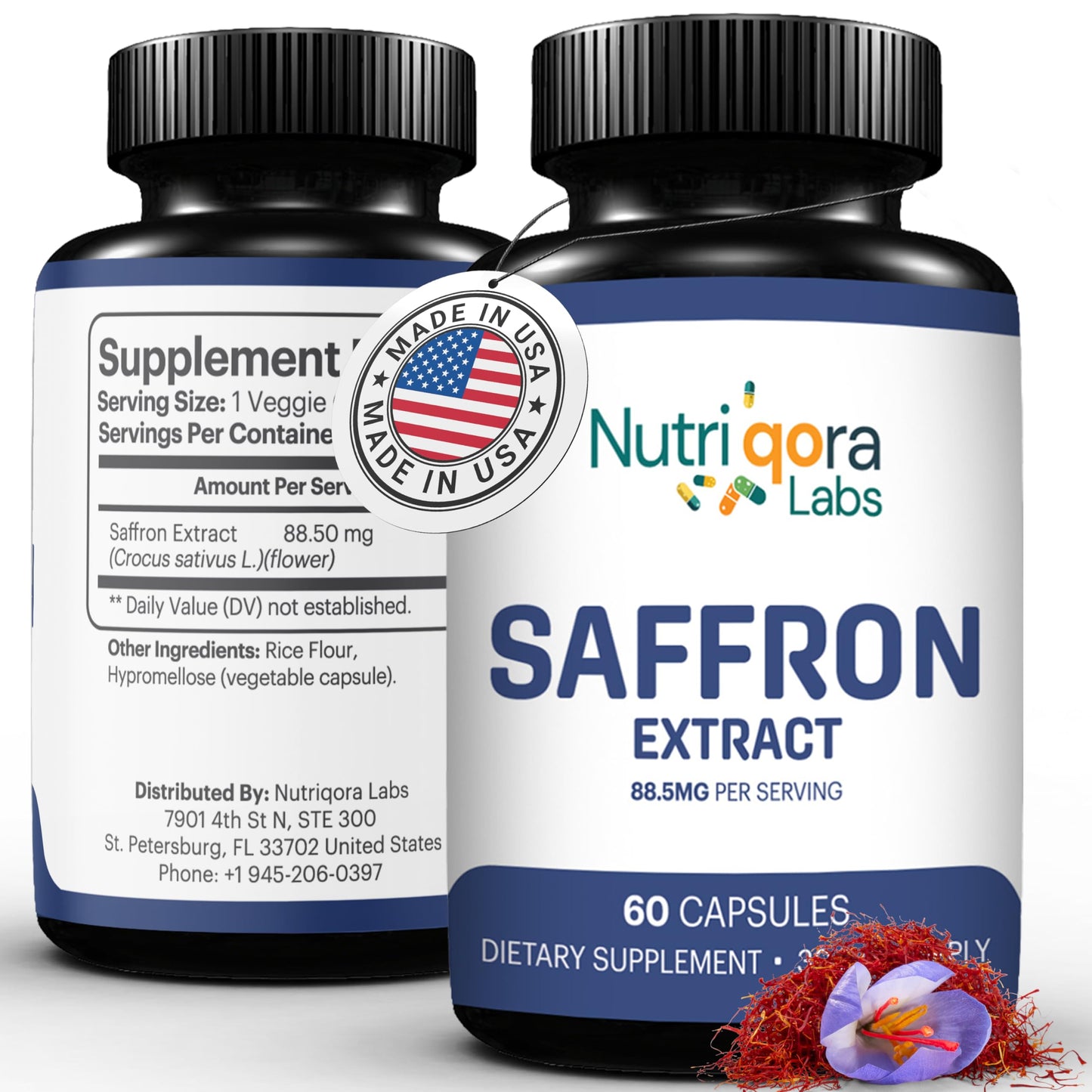 NUTRIQORA LABS Saffron Supplements Capsules 60 Count