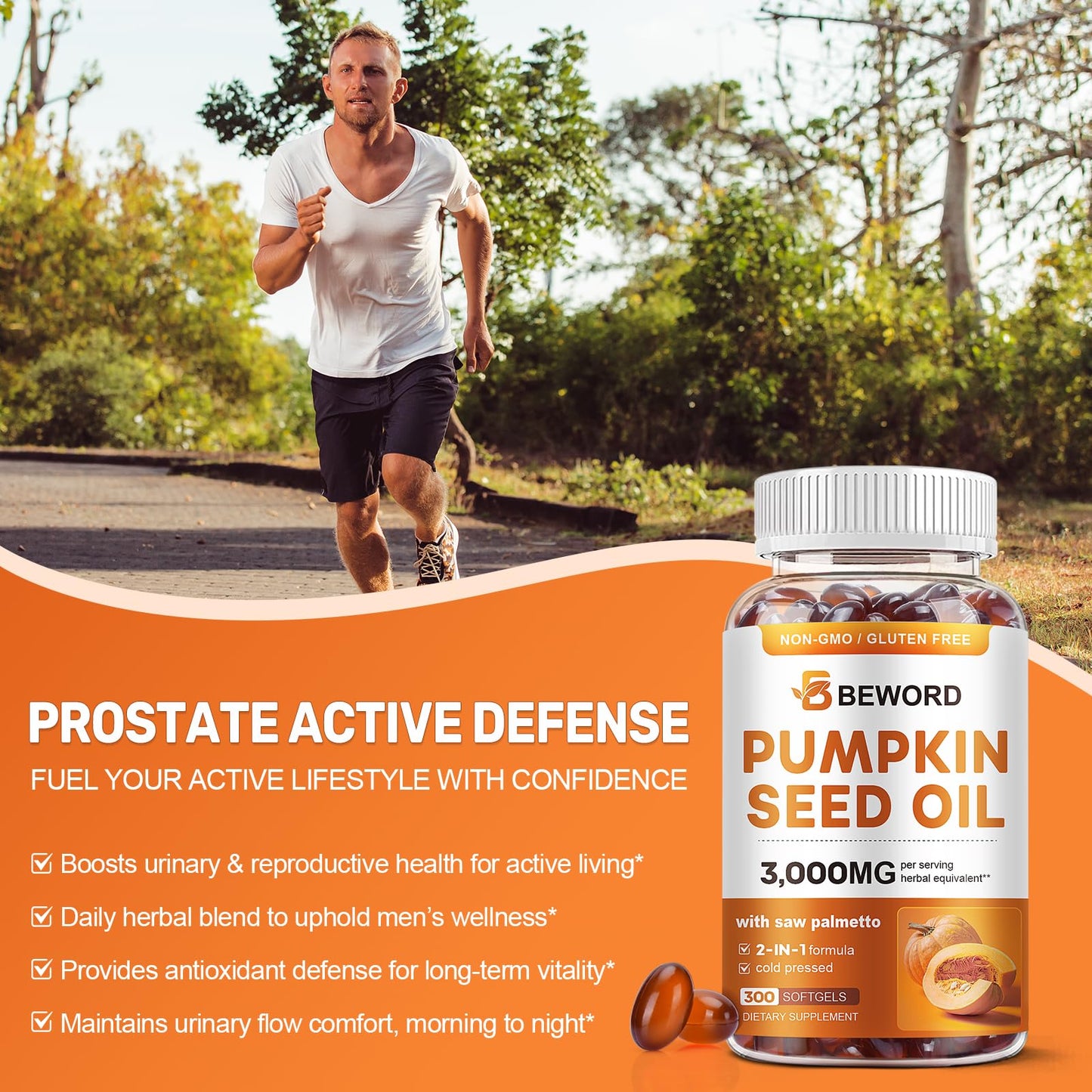 BEWORD Pumpkin Seed Oil with Saw Palmetto, 600 Softgels