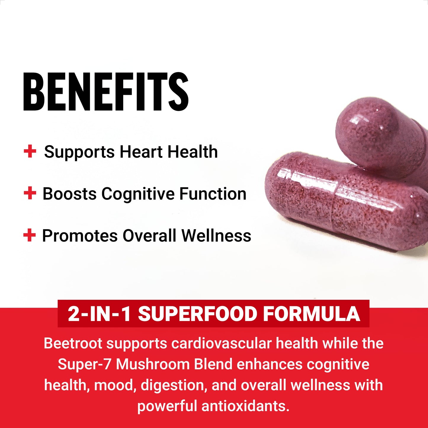 Force Factor Beetroot + Mushrooms Supplement Capsule 120 Count