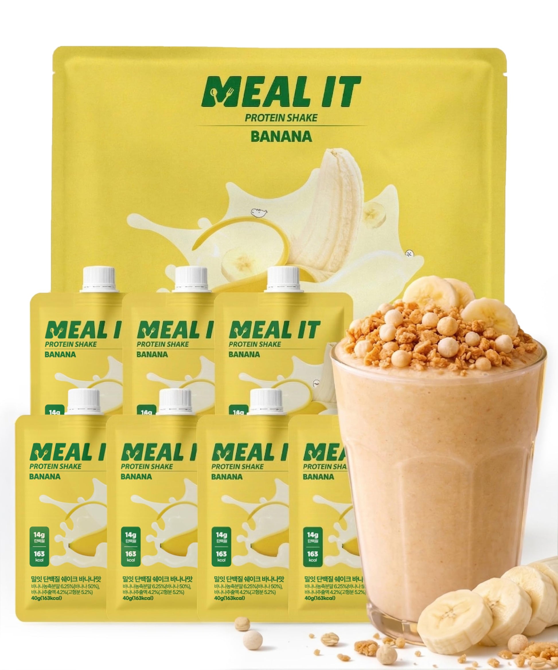 MEAL IT Banana Protein Shake with Oat Crunch & Korean Streusel Crumble Powder, Pack of 7