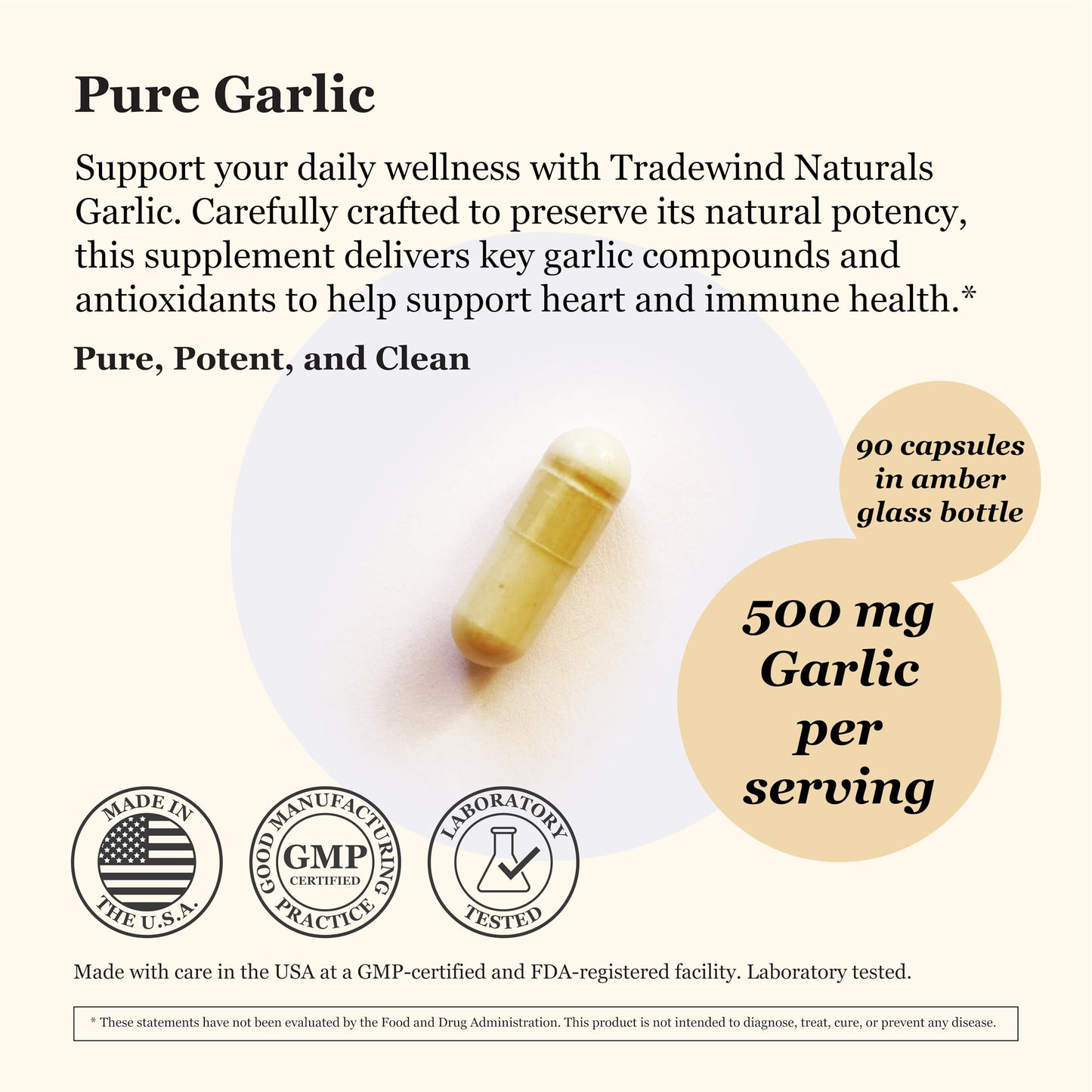Tradewind Naturals Whole Bulb Garlic – Extra Strength (500 mg) – Heart and Immune Support – Pure, Vegan, Non-GMO – 90 Capsules