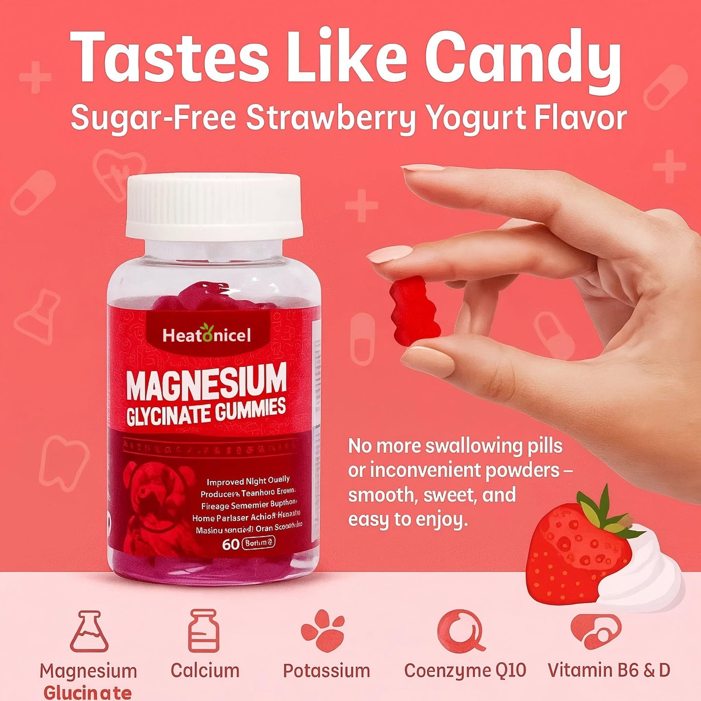 Heatonicel Magnesium Glycinate Gummies 400mg, 60 Count