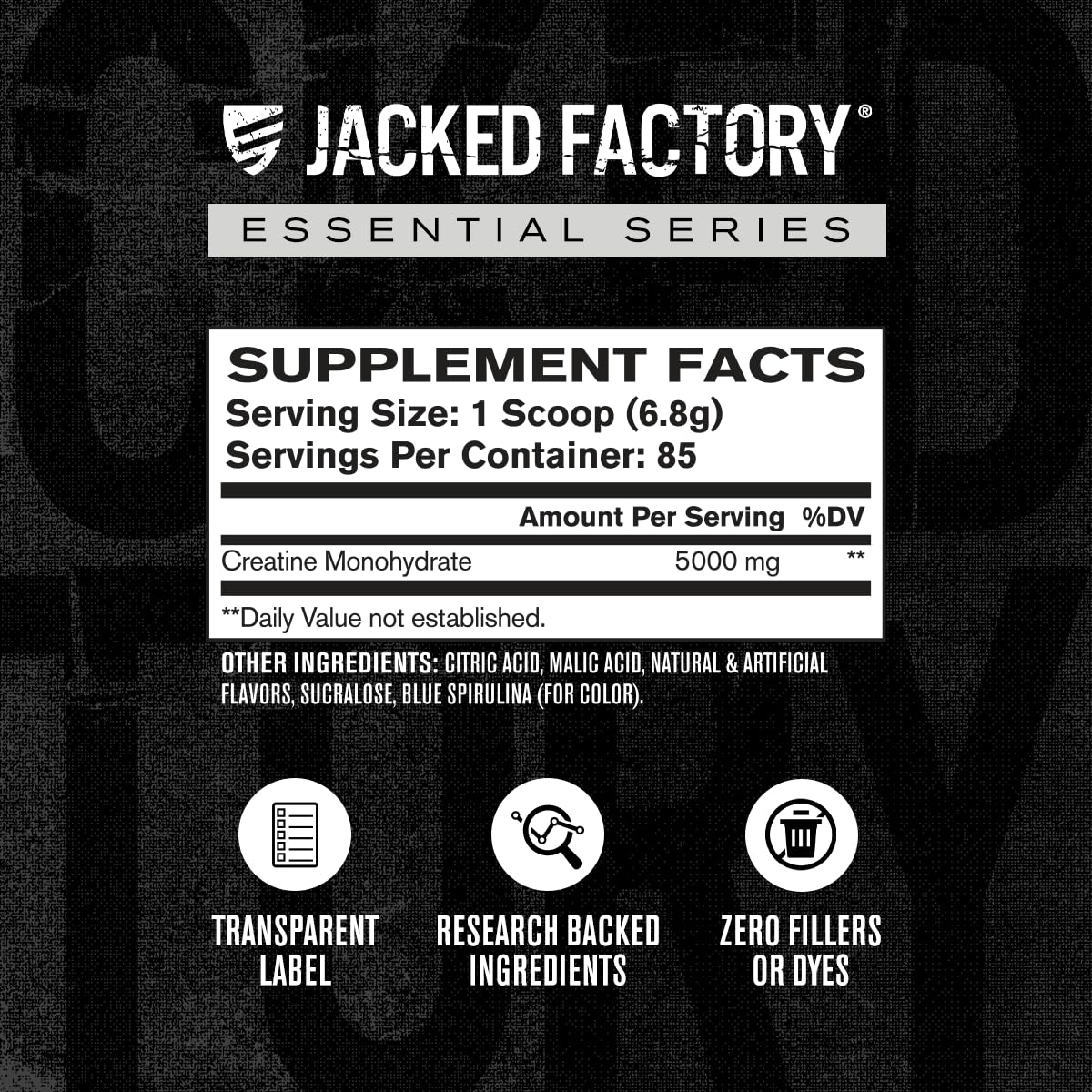 Jacked Factory Creatine Monohydrate Powder, 85 Servings