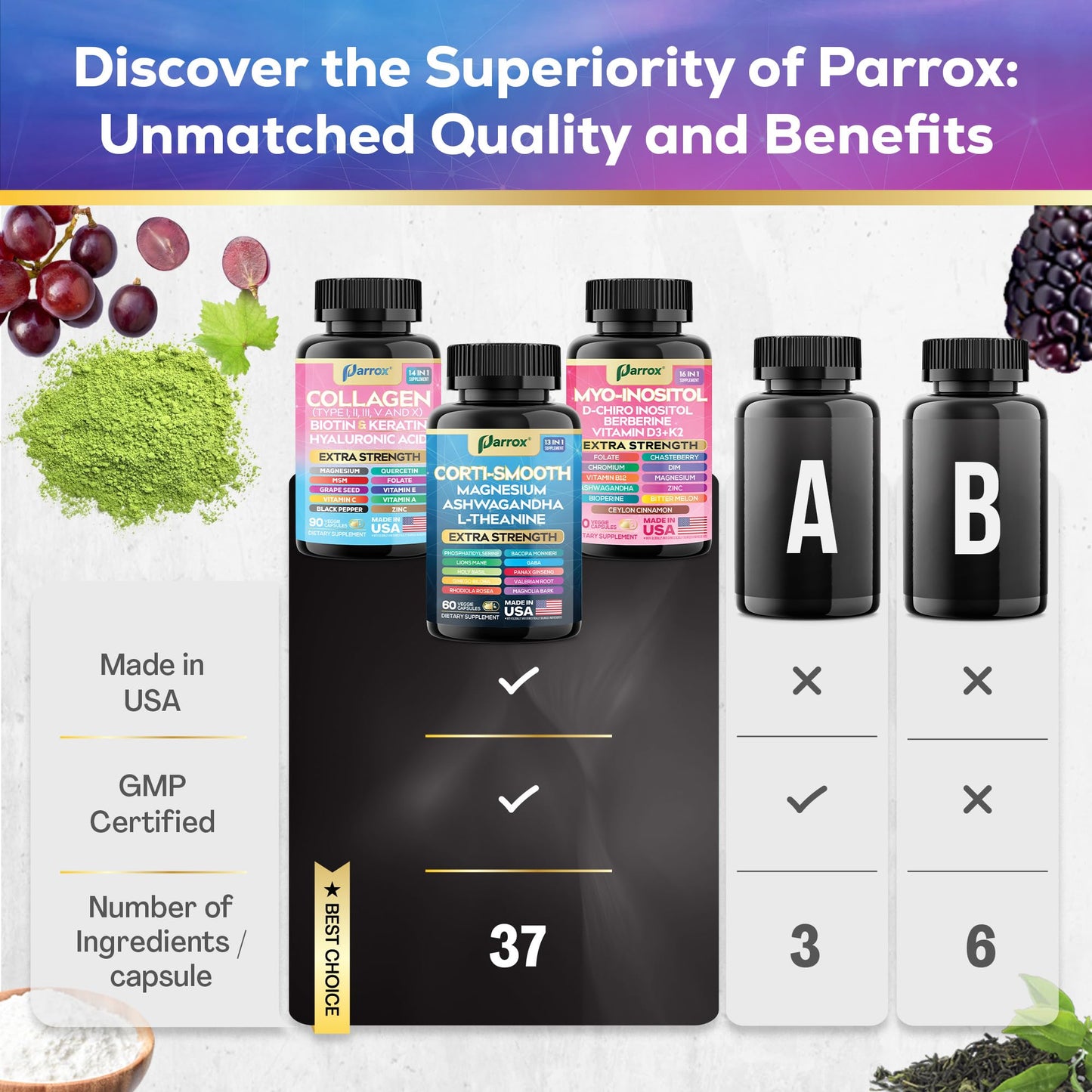 Parrox Collagen, Myo-Inositol & Cortisol Bundle, Berberine, She Shines Set Capsules 240