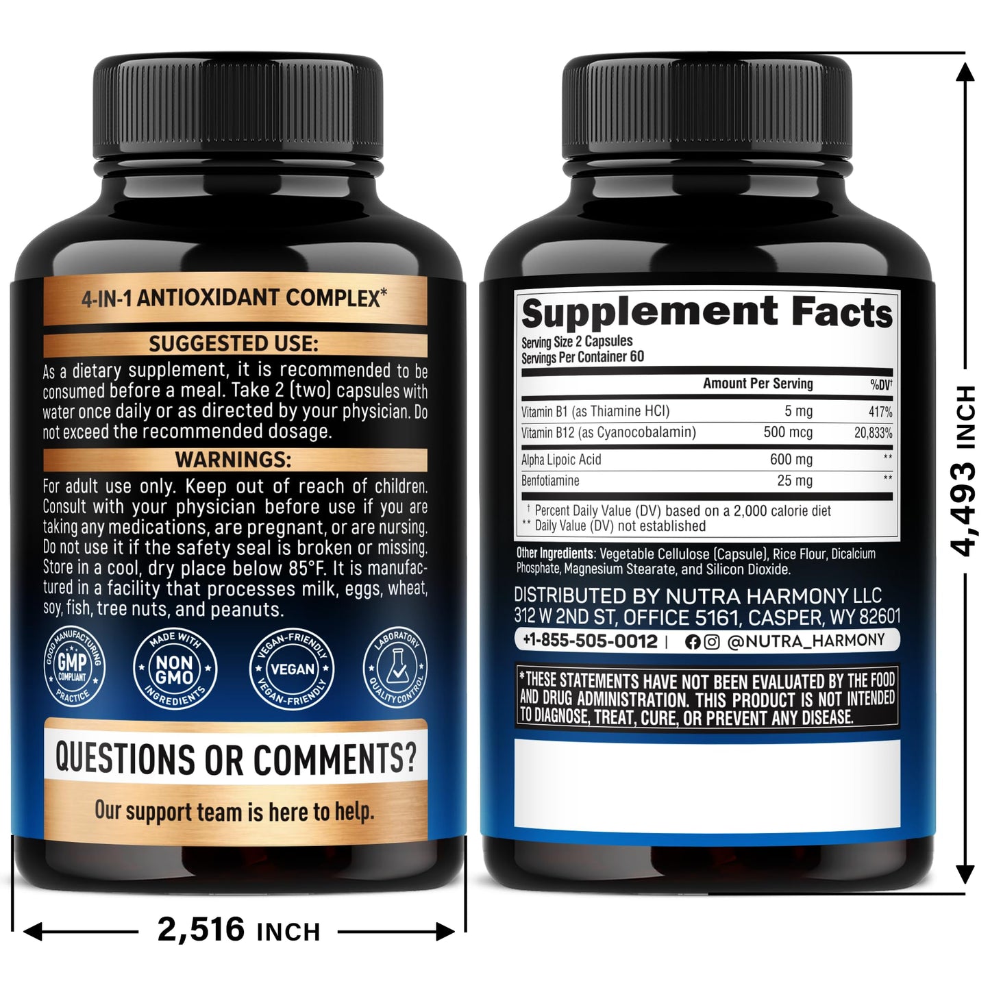 NUTRAHARMONY Alpha Lipoic Acid & Magnesium Glycinate with Glycine 240 Capsules