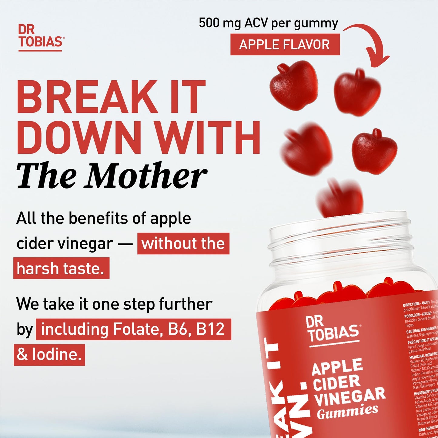 Dr. Tobias Apple Cider Vinegar Gummies with The Mother, 60 Gummies