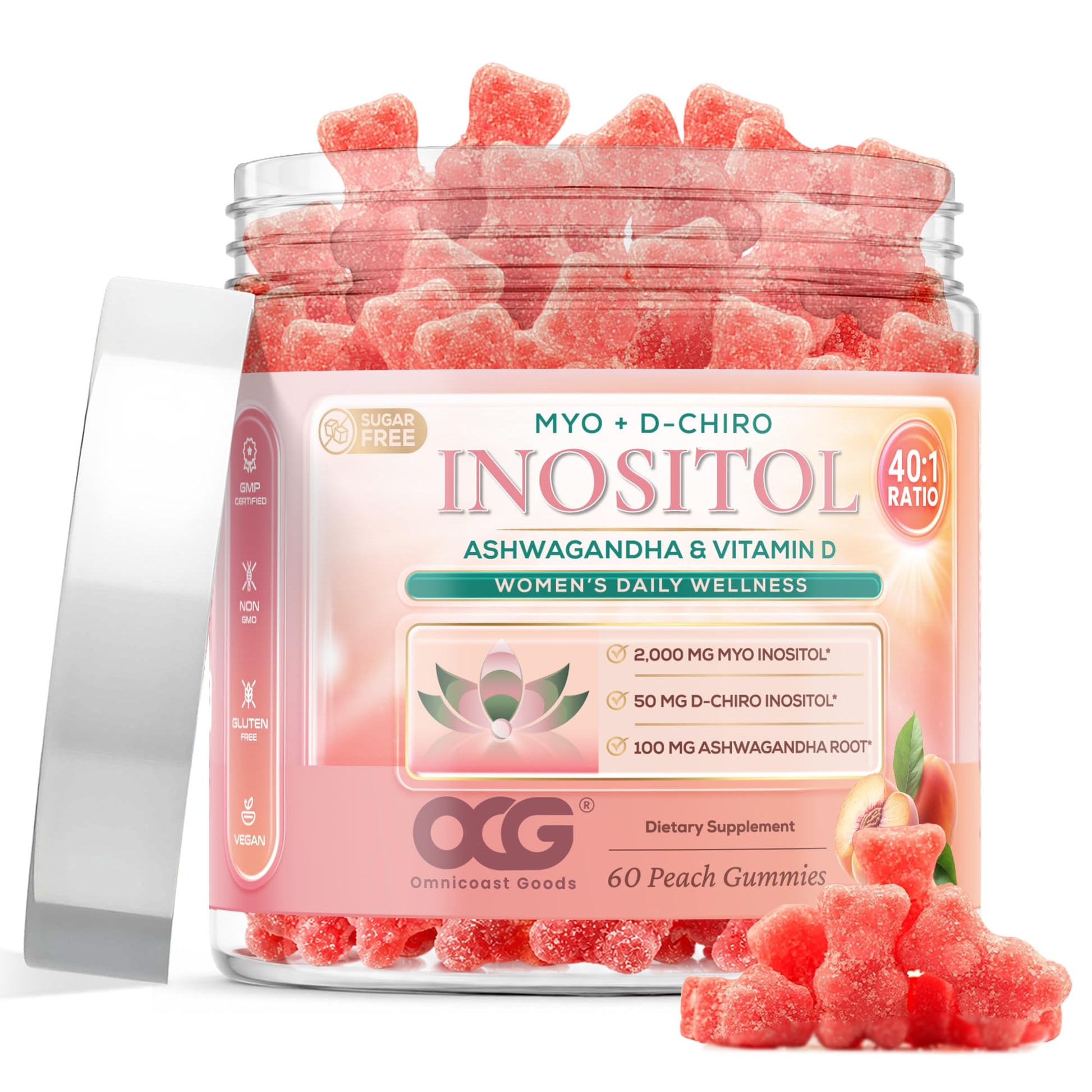 OMNICOAST GOODS, OCG Myo-Inositol & D-Chiro Inositol Gummies with Ashwagandha Root & Vitamin D3, 60 Gummies