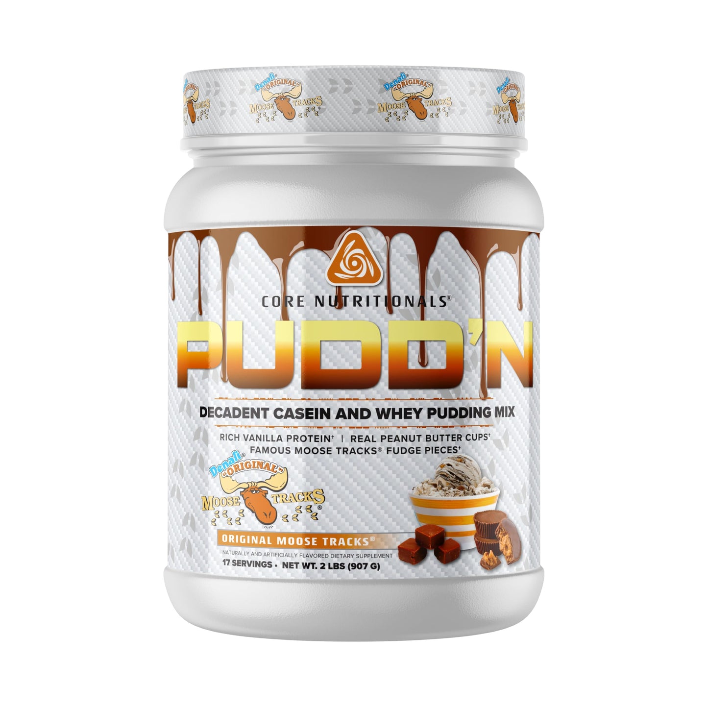 Core Nutritionals Pudd'n Decadent Protein Pudding Mix Original Moose Tracks, Casein Blend, Sustained Release, 20G Protein, 32 oz