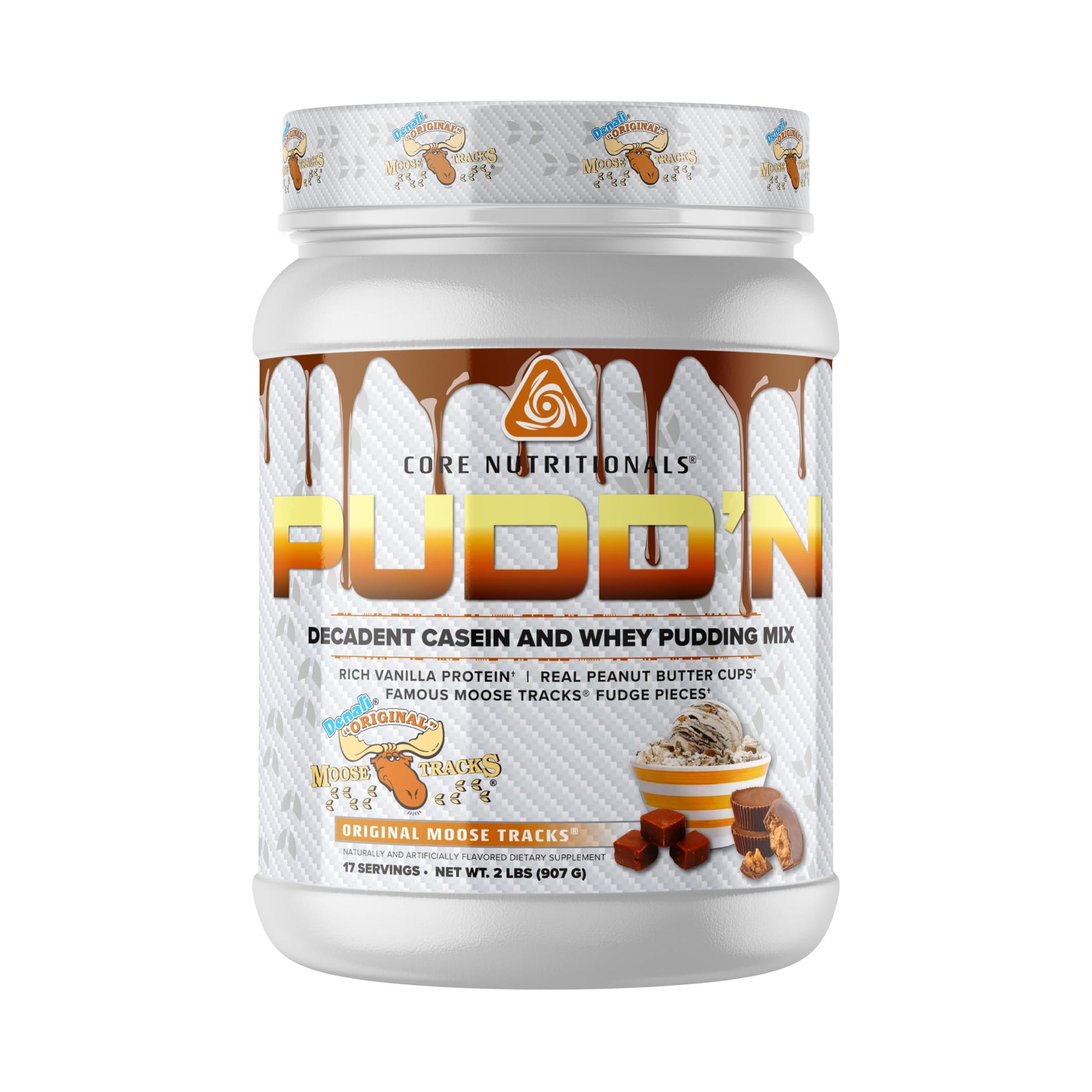 Core Nutritionals Pudd'n Decadent Protein Pudding Mix Original Moose Tracks, Casein Blend, Sustained Release, 20G Protein, 32 oz
