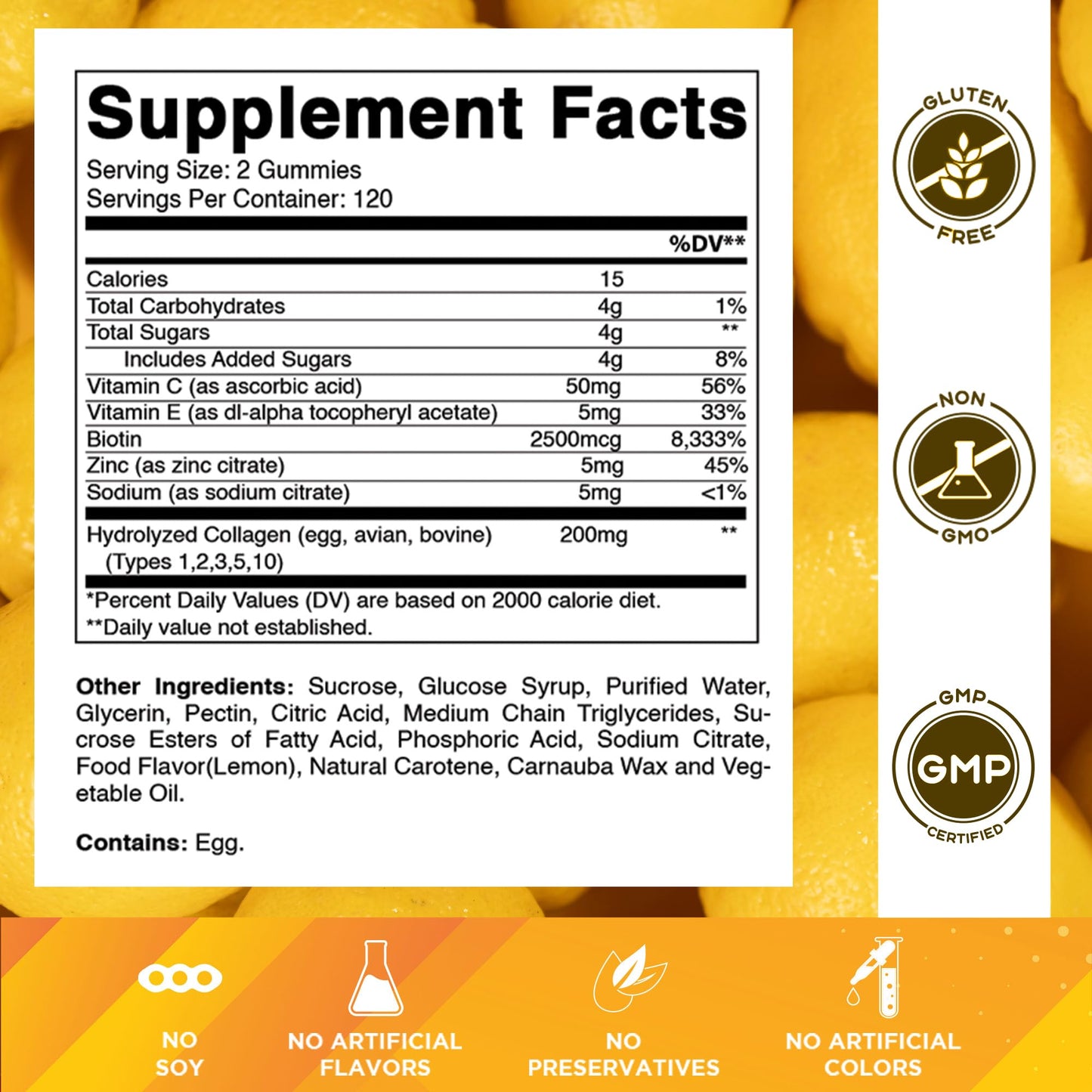 Vitamatic Hydrolyzed Collagen Gummies with Vitamin C, Zinc and Biotin, 200 mg - Healthy Skin Support, 240 Gummies