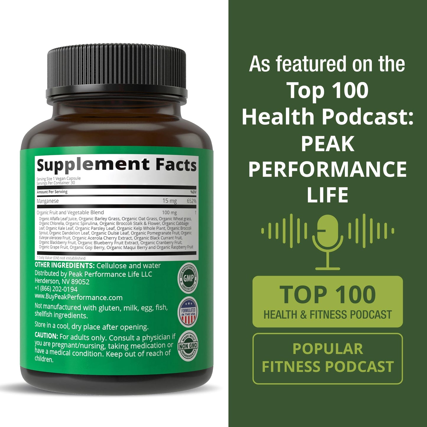 Peak Performance Manganese Supplement Capsule, 30 Count