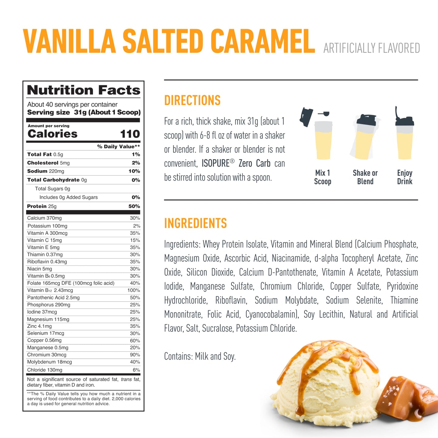 Isopure Zero Carb Whey Isolate Protein Powder Vanilla Salted Caramel 48 Servings