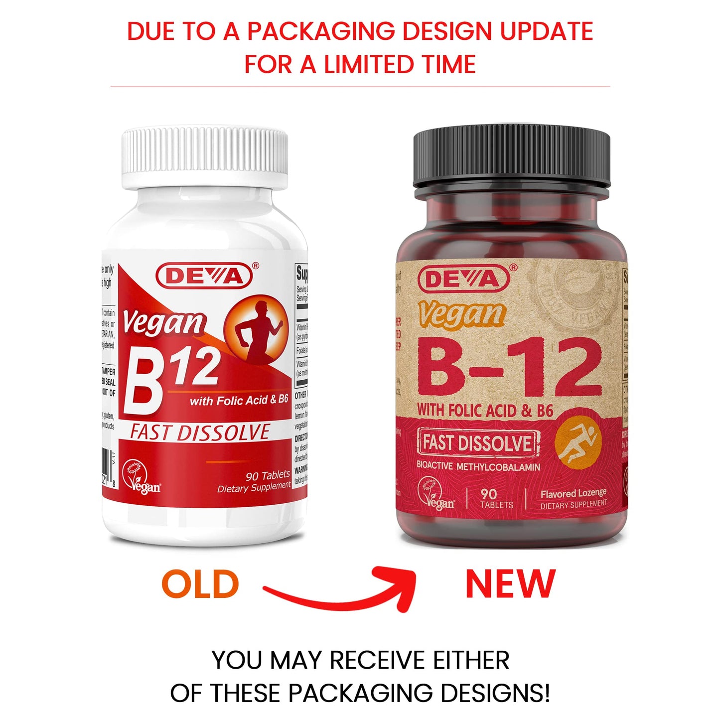 DEVA Vegan Vitamin B12 Fast Dissolve Supplement - Once-Per-Day Complex with 1000 mcg Methylcobalamin B12, Folic Acid, B6 - Lemon Flavor, 90 Tablets