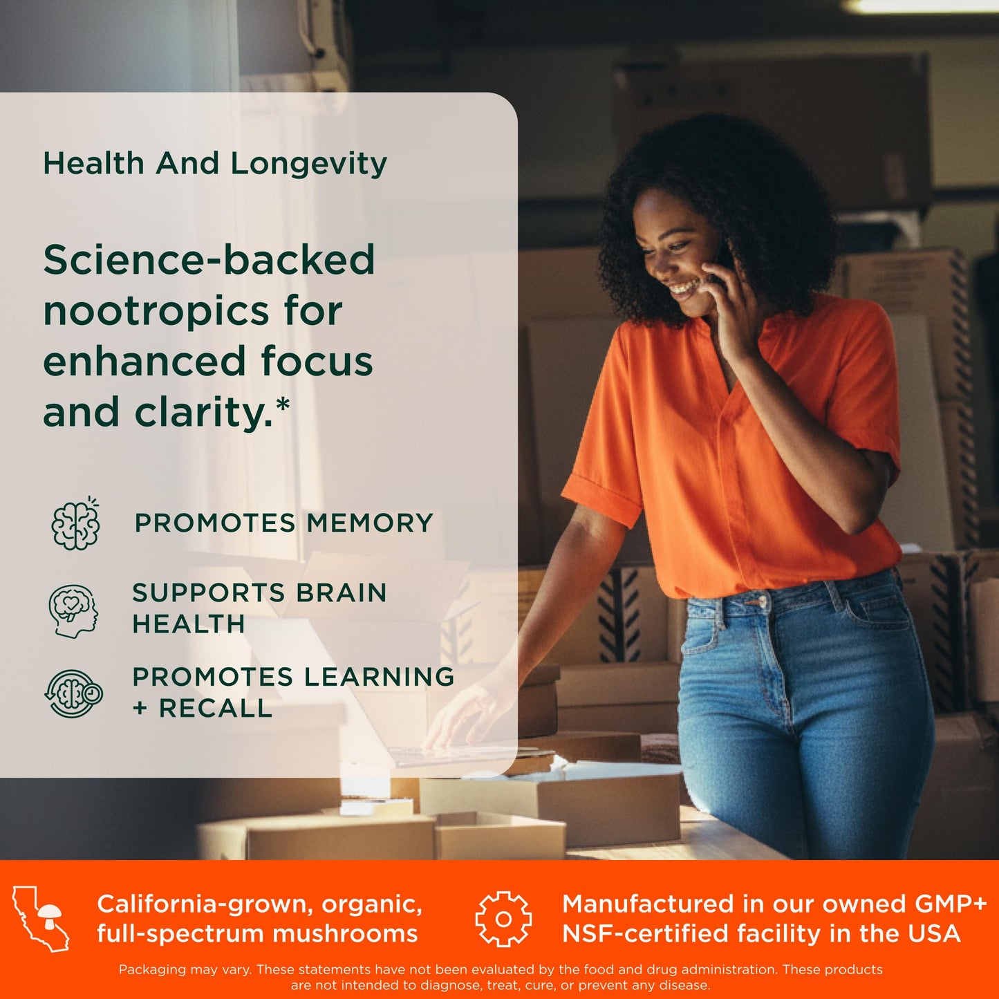 The Genius Brand Genius Mood+Focus Nootropic Supplement with Organic Lion’s Mane, Alpha GPC & More for Brain Health - Memory Support & Focus Support, Non-GMO, 90 Capsules