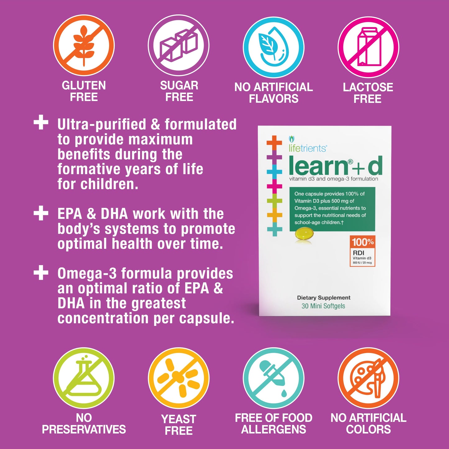 Lifetrients Learn+D Vitamin D3 & Omega-3 Formulation Softgels 30