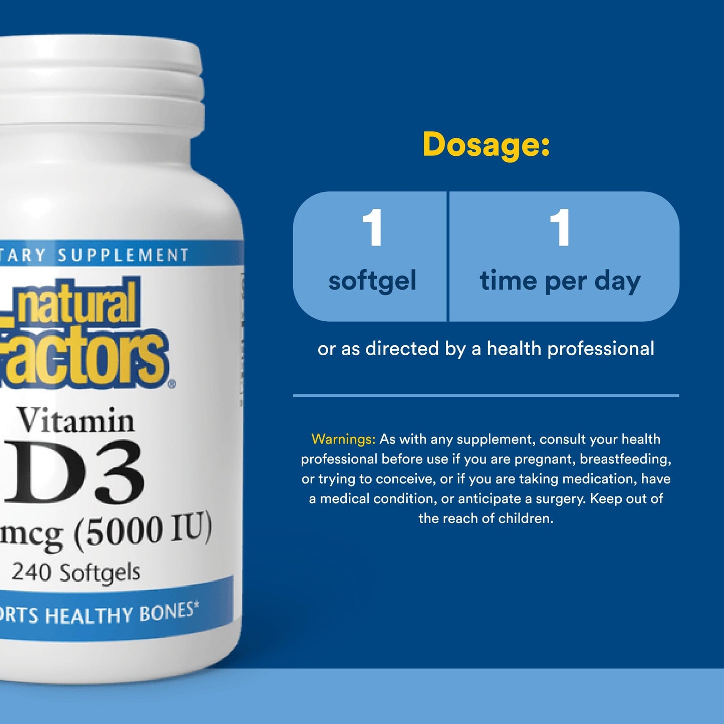 Natural Factors Vitamin D3 5,000 IU Softgels, 240 Count