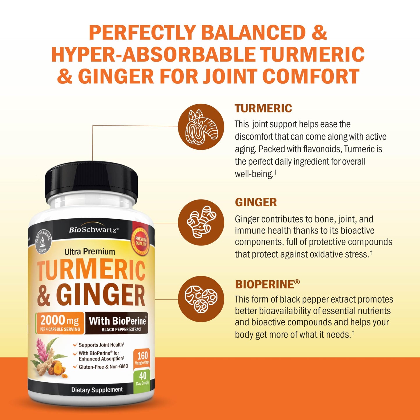 BioSchwartz Turmeric and Ginger with BioPerine Capsules, 160 Count