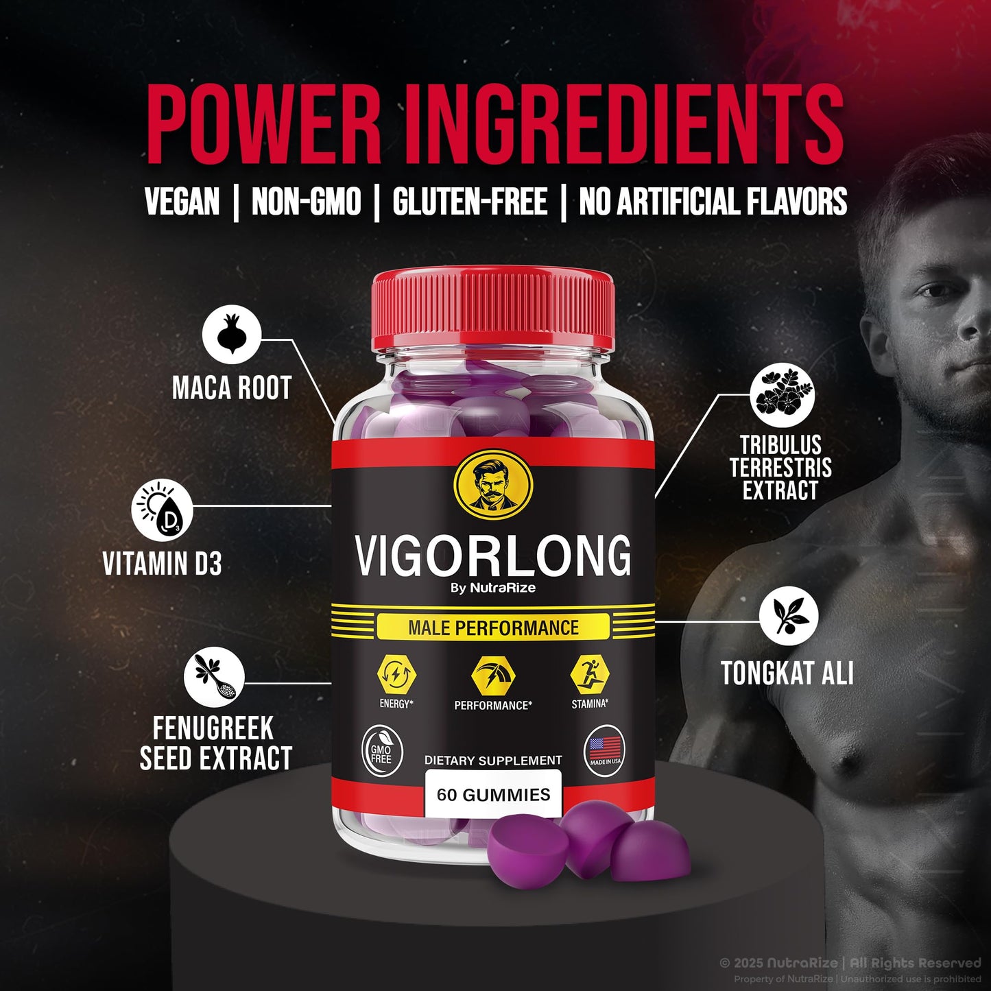 NutraRize VigorLong Gummies for Men, 180 Gummies