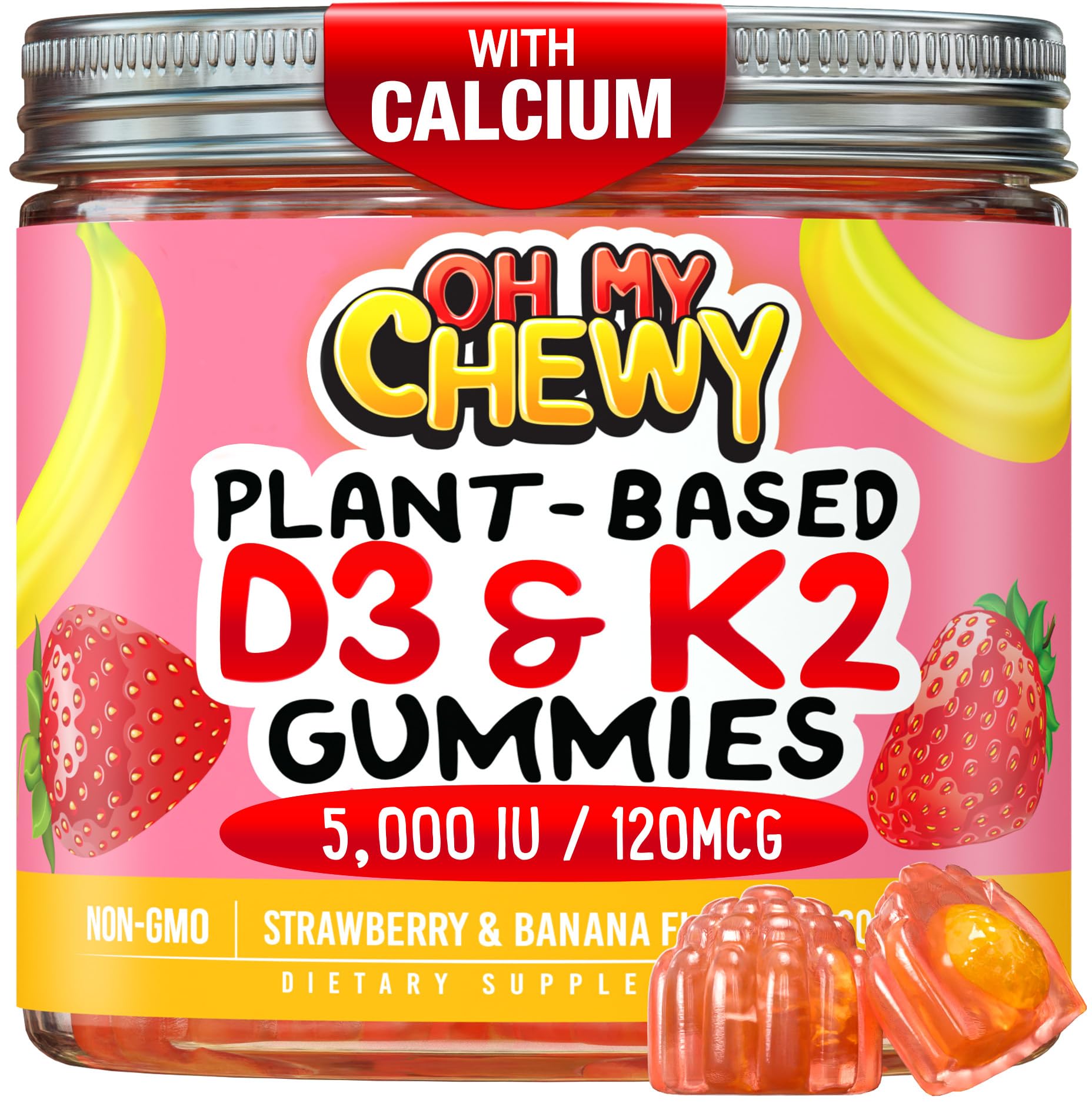 OH MY CHEWY Center-Filled Vitamin D3 K2 & Calcium Gummies, 120 Count