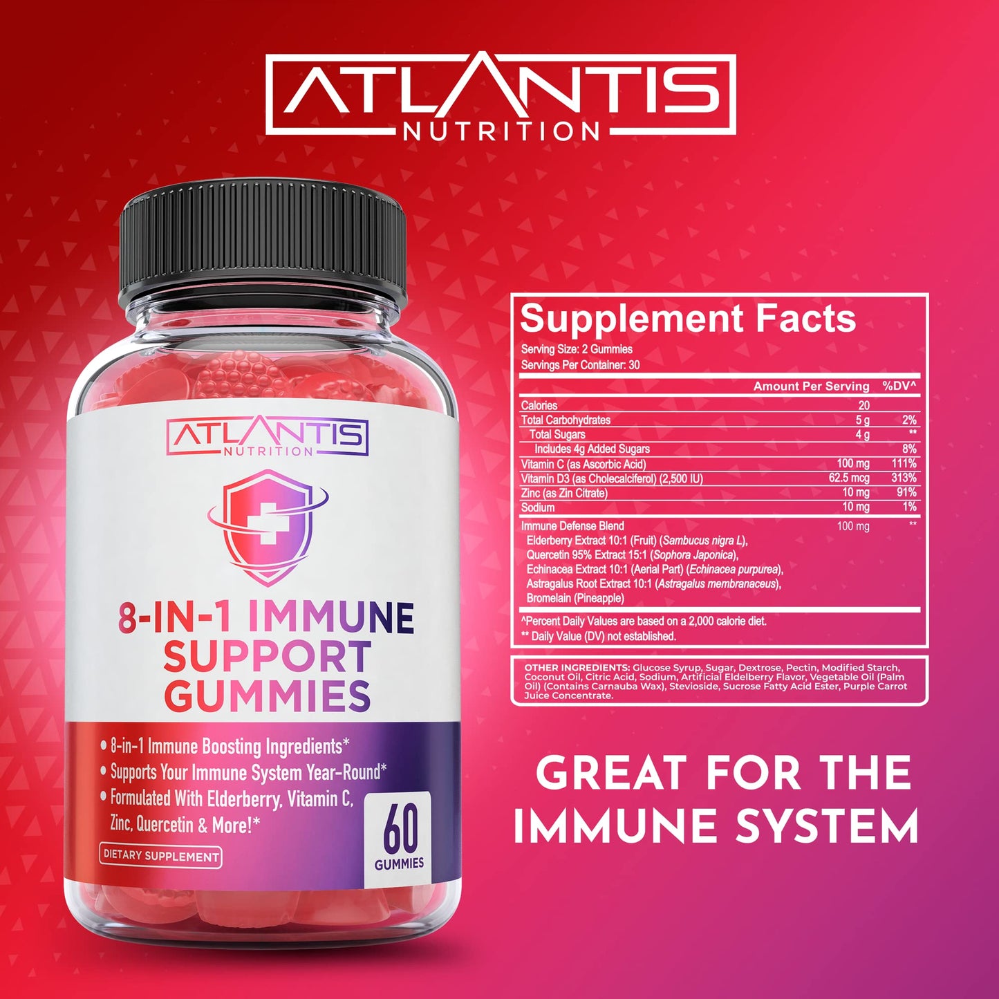 Atlantis Nutrition 8-in-1 Immune Support + Keto ACV Gummies Advanced Weight Loss, 60 Gummies + 90 Gummies