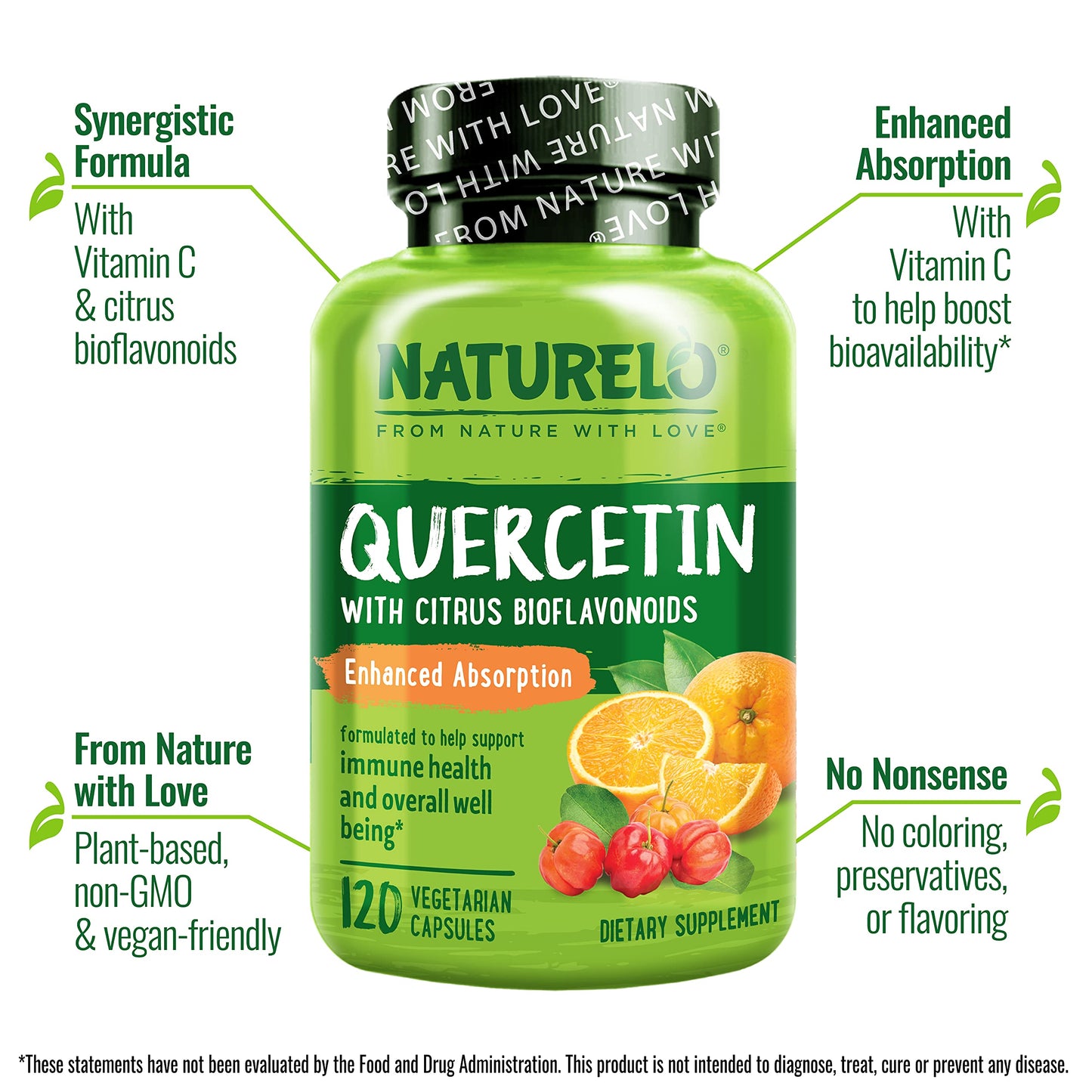 NATURELO Quercetin Citrus Bioflavonoid Complex with Enhanced Absorption Capsules, 120 Count