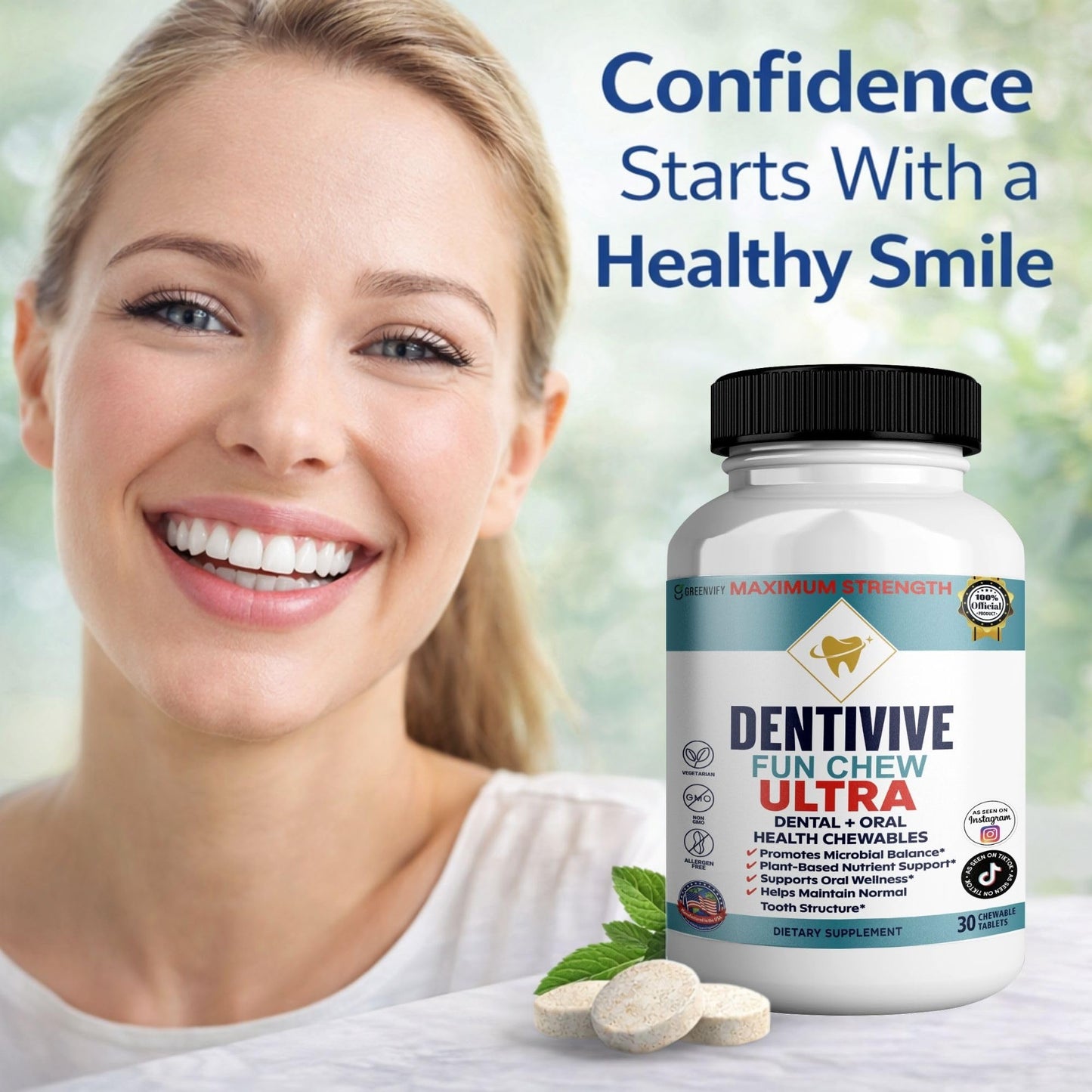 GREENVIFY DentiVive Fun Chew Ultra Dental + Oral Health Chewables Probiotic Blend Capsules 60 Count