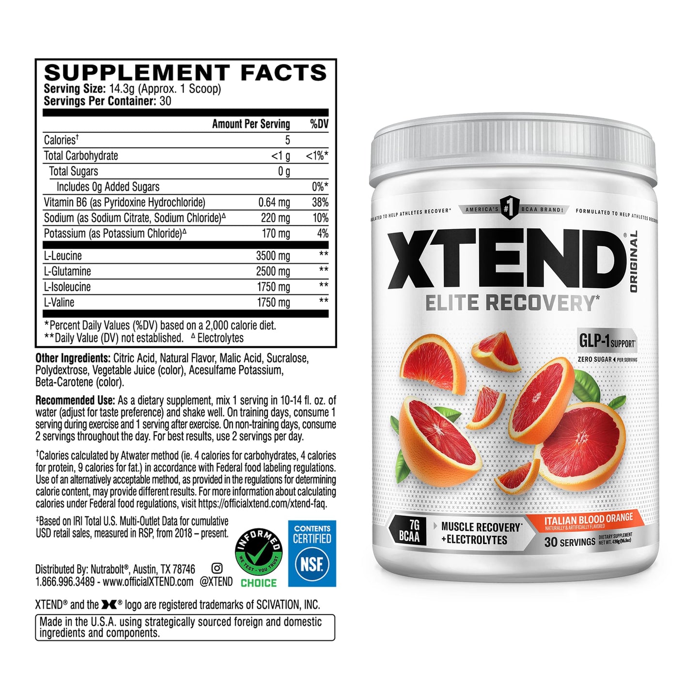 Xtend Original BCAA Italian Blood Orange Powder 13.2 Ounce
