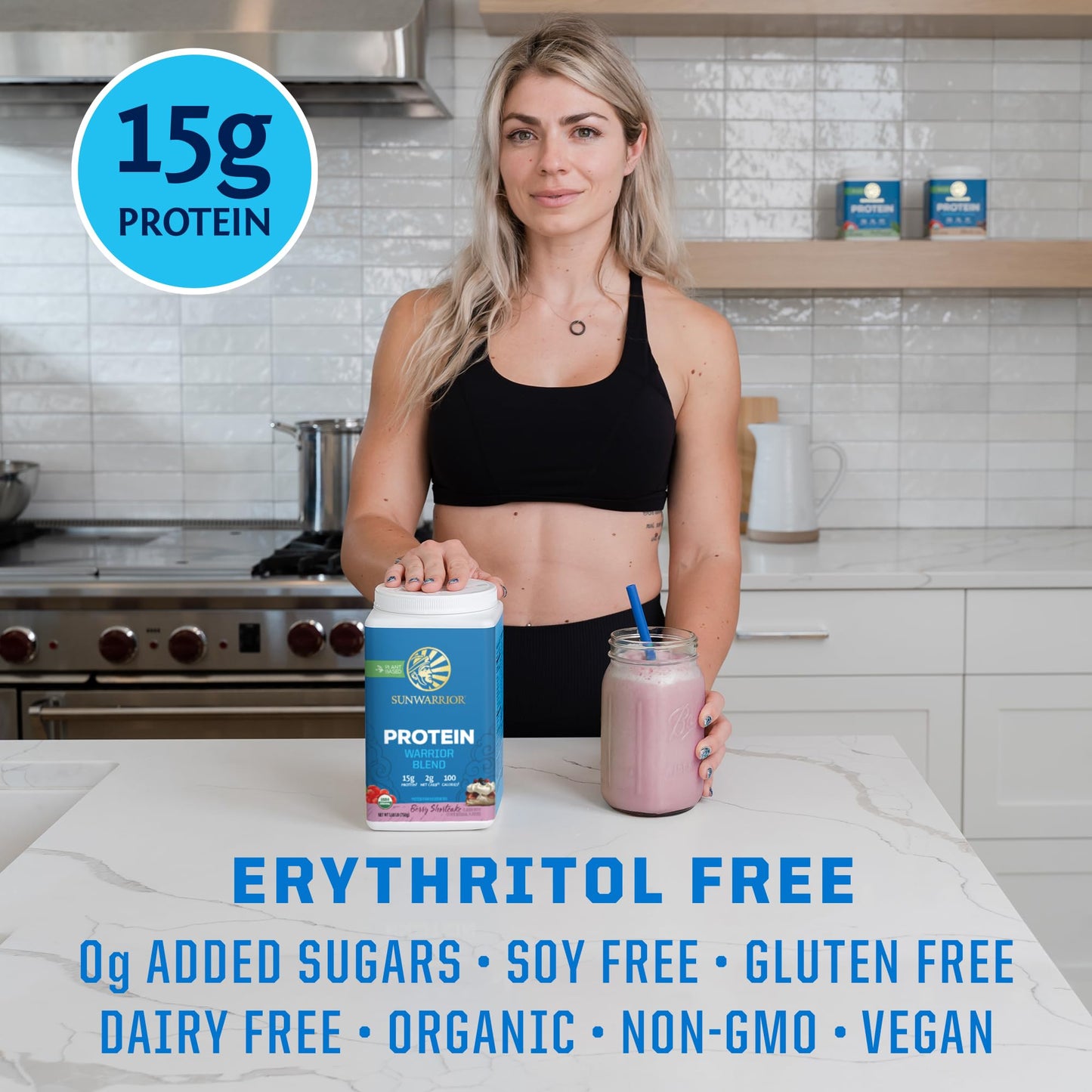 Sunwarrior Vegan Organic Protein Powder Plant-Based Berry 30 Servings Warrior Blend