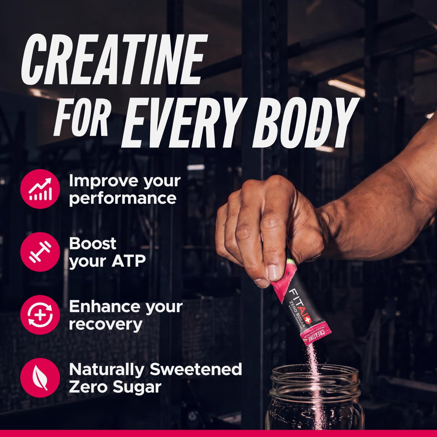 LIFEAID FITAID Creatine Monohydrate Powder, Watermelon Rush Flavor, 14 Single-Serve Packs, 0.22 oz per Pack