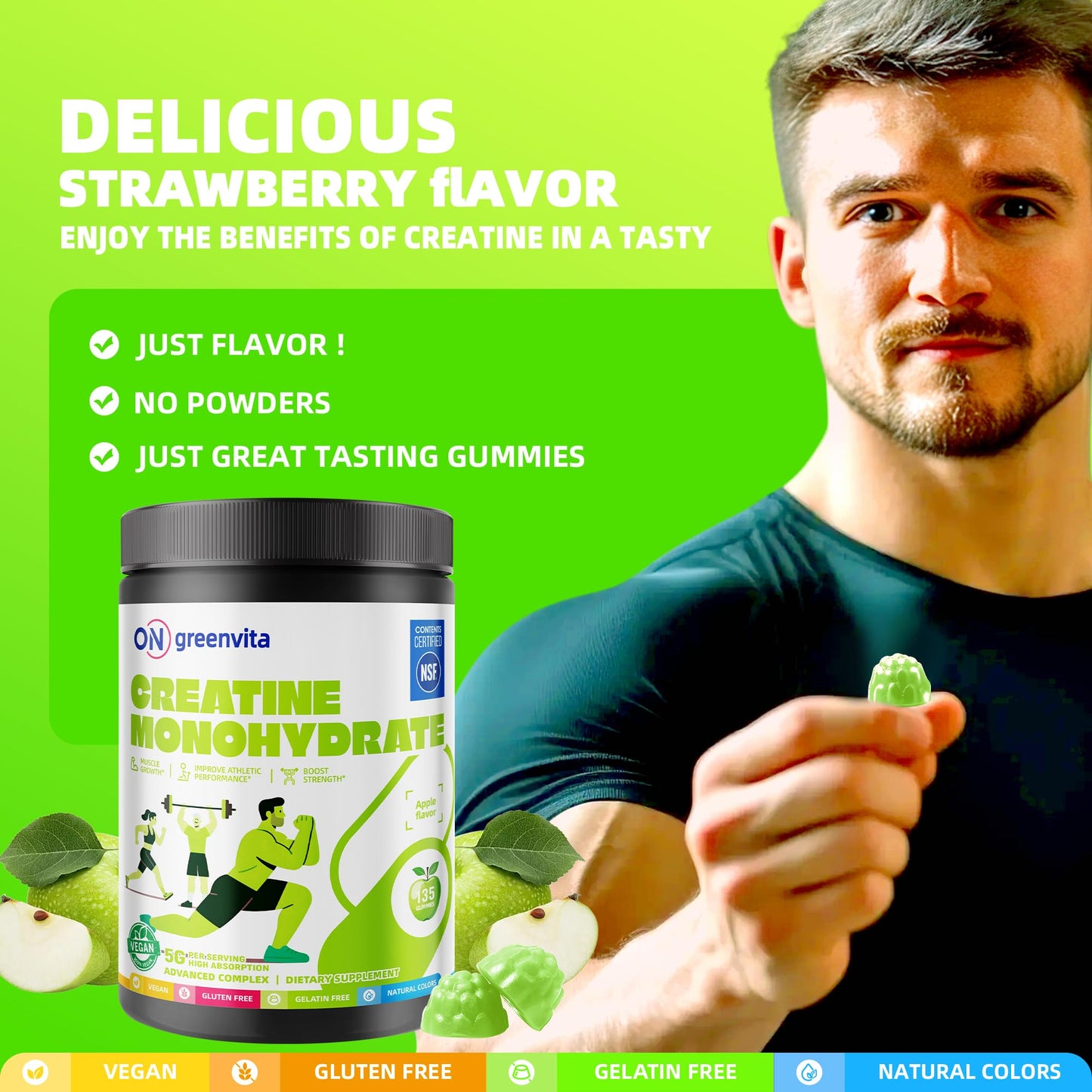 ON GREENVITA NUTRITION Creatine Monohydrate Gummies 135 Gummies