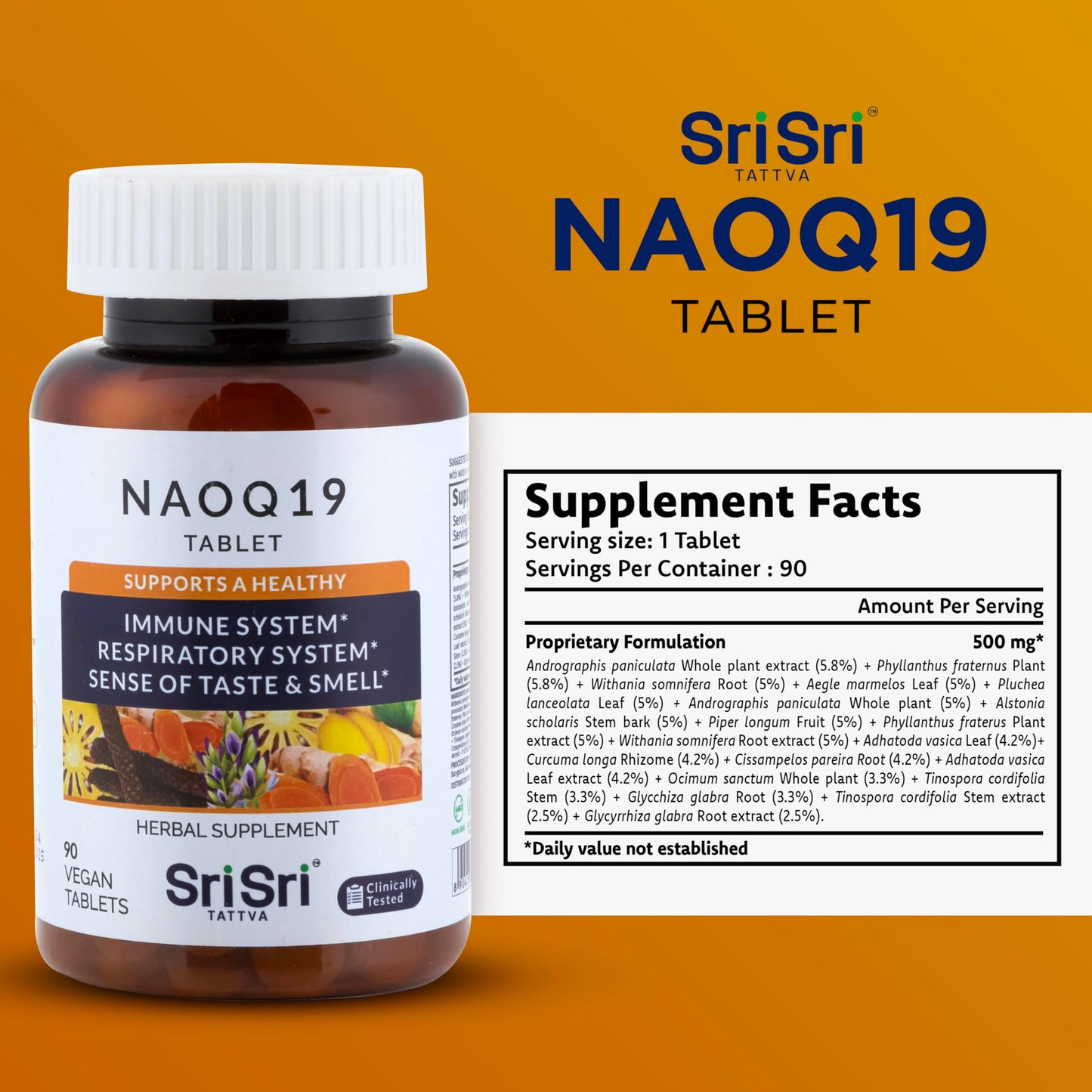 Sri Sri Products NAOQ19 Immunity Support Ayurvedic Herbal Supplement with Ashwagandha, Turmeric, Tulsi, Licorice & Andrographis Capsules, 90 Capsules