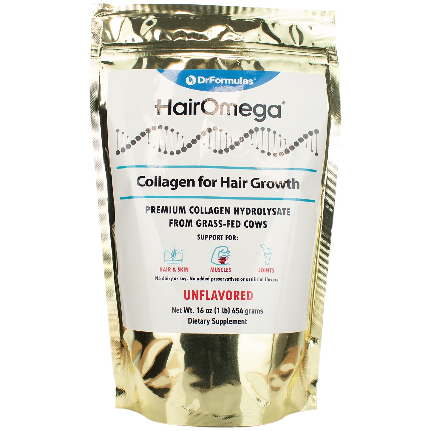 DrFormulas HairOmega Collagen for Hair Growth Protein Powder Unflavored, 16 oz