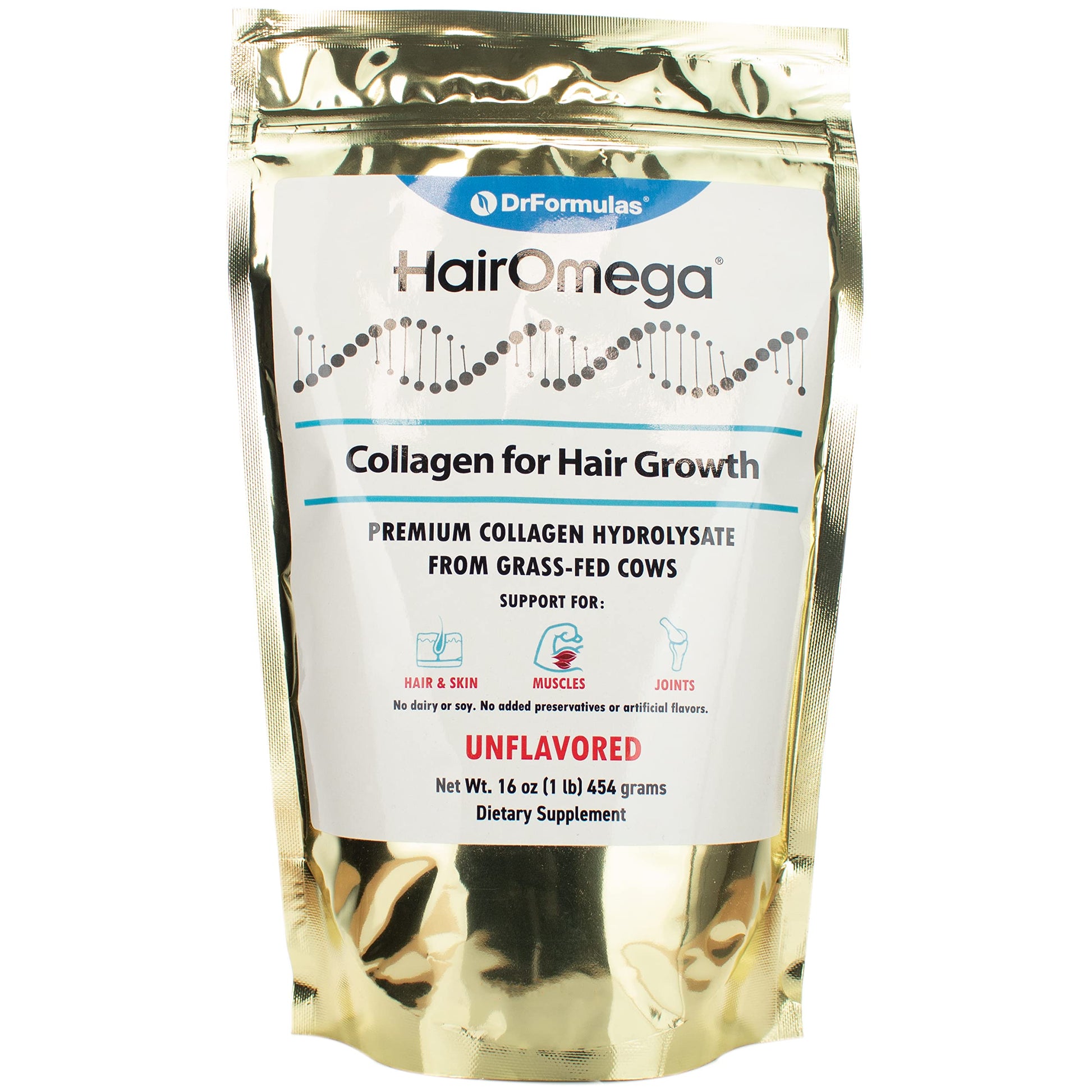 DrFormulas HairOmega Collagen for Hair Growth Protein Powder Unflavored, 16 oz