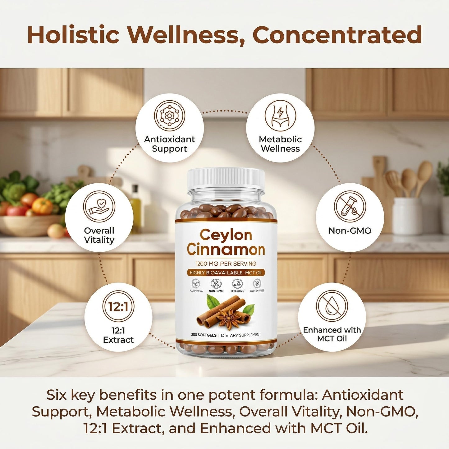 SUUDUUL Ceylon Cinnamon 1200mg Extract Supplement with MCT Oil Softgels 300