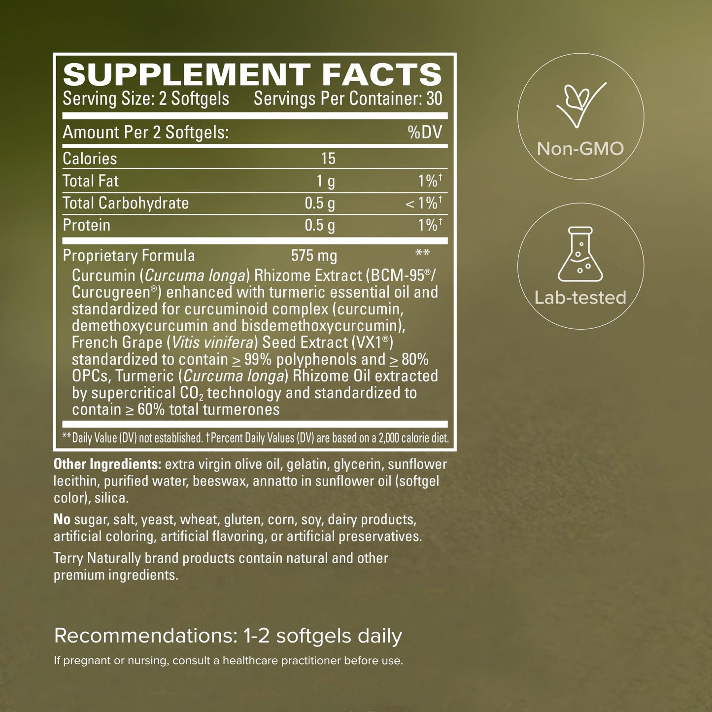 Terry Naturally CuraMed + OPC BCM-95 Curcumin & French Grape Seed VX1 Softgels, 60 count