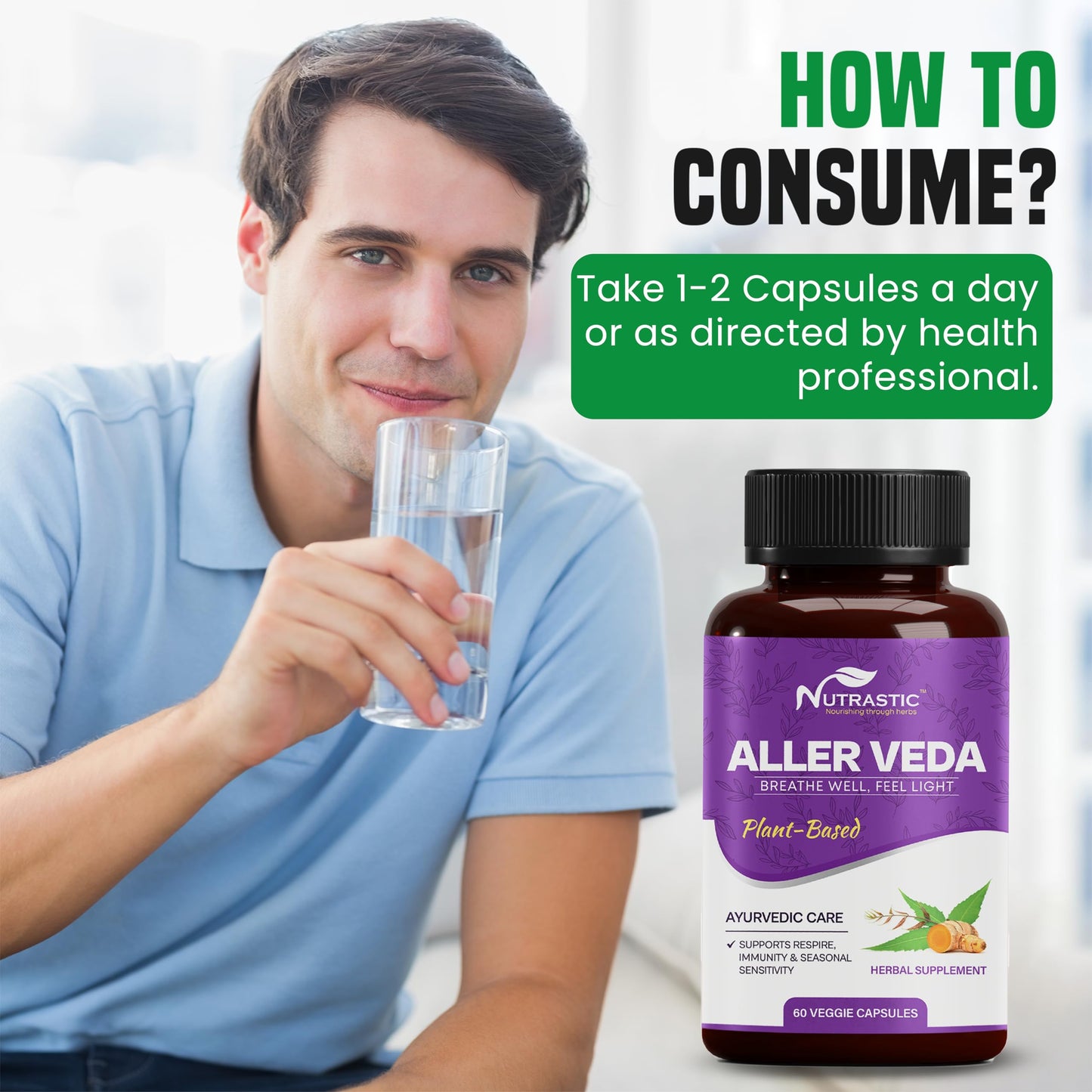 Nutrastic Aller Veda Respiratory Wellness Supplement Capsules, 60 Count