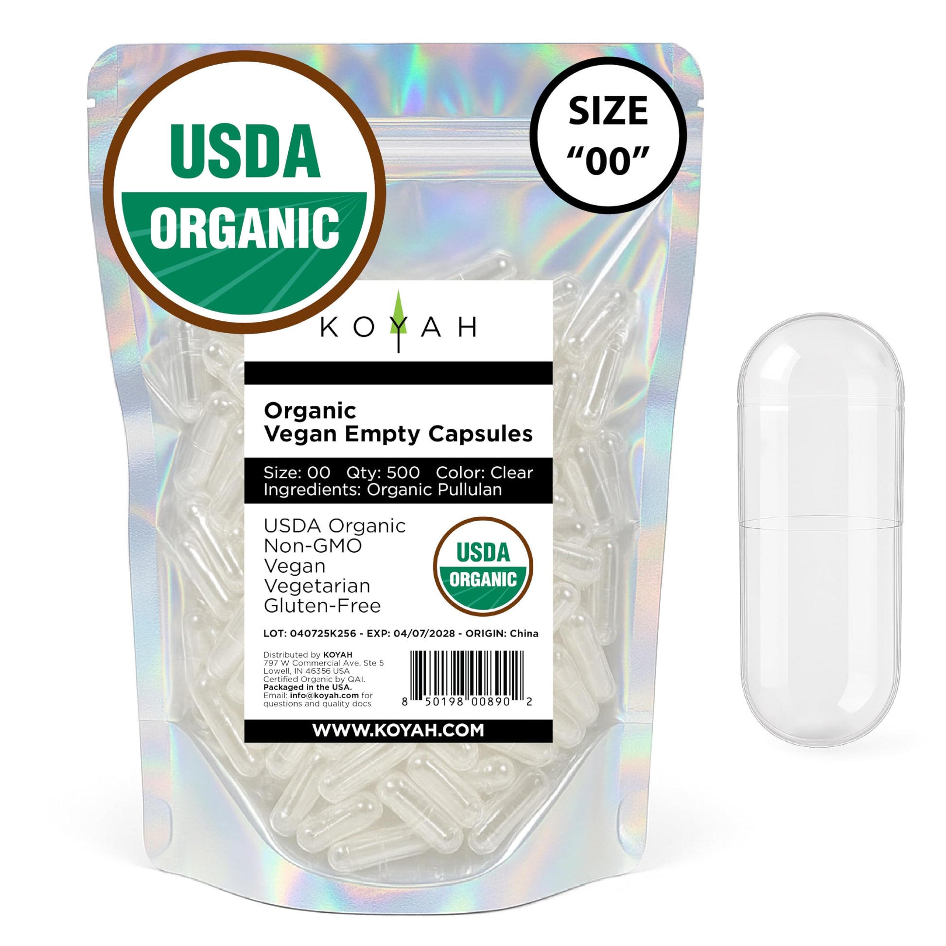 KOYAH Organic Empty Pullulan Capsules 500