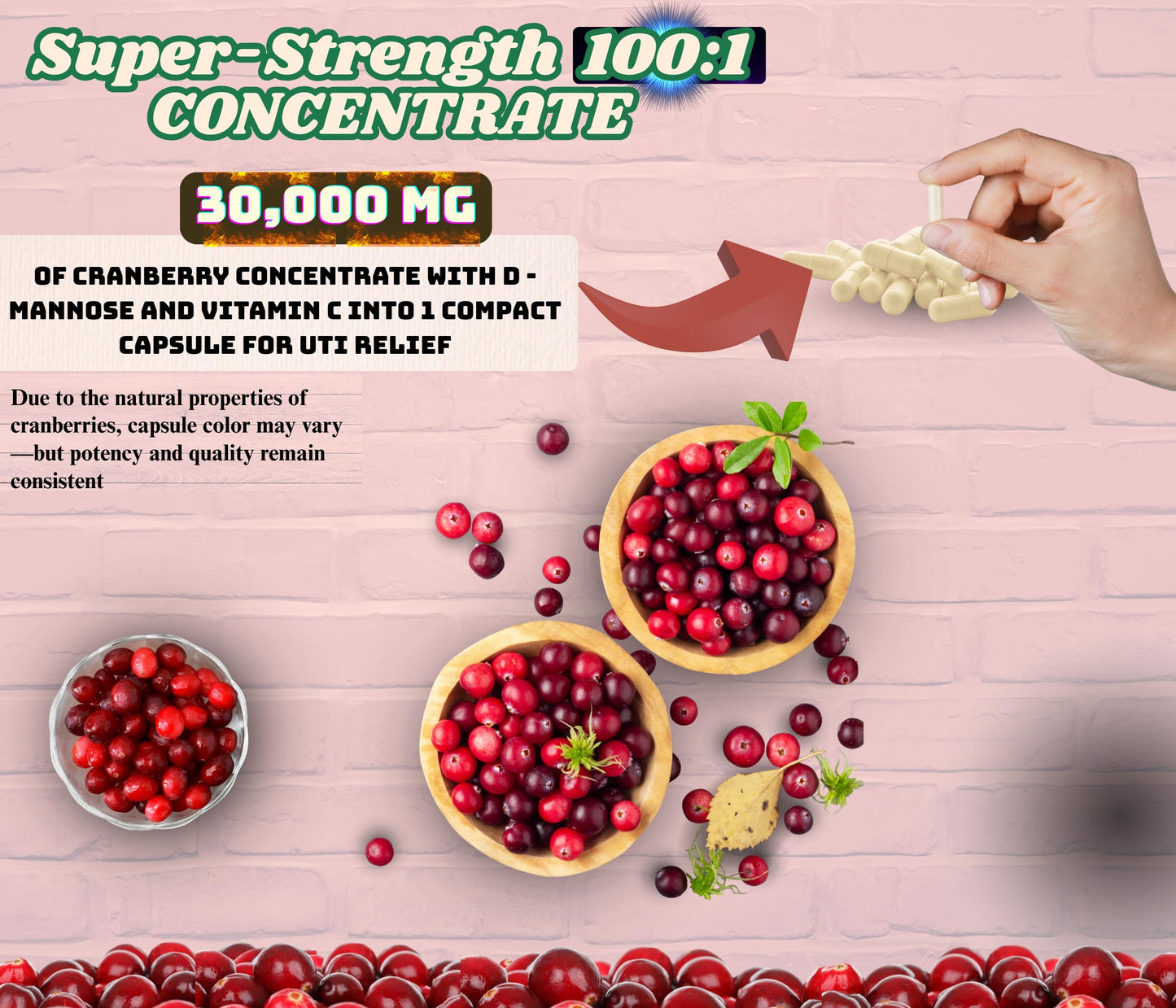 Generic Cranberry Supplement with D-Mannose & Vitamin C – Urinary Tract & Bladder Support, Vegan, Non-GMO, 150 Capsules