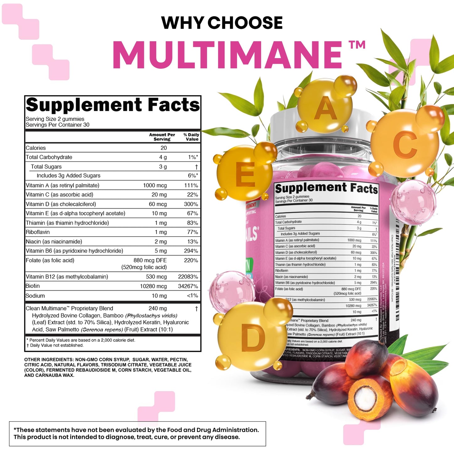 Clean Nutraceuticals Biotin Collagen Keratin Gummies, Hair Skin and Nails Vitamins for Women, 60 Count