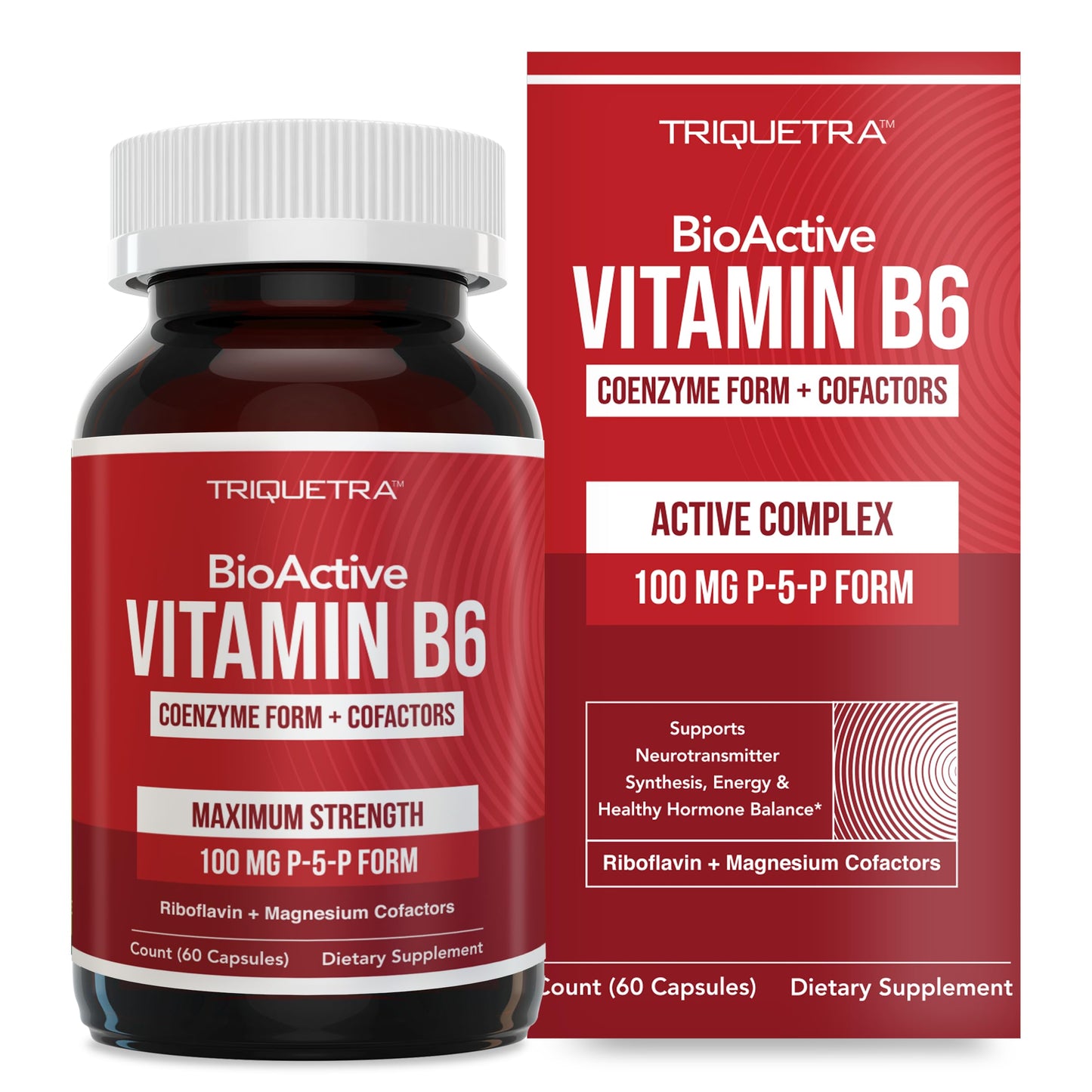 Triquetra Health BioActive Vitamin B6 100mg Capsules, P-5-P Form, Enhanced Absorption with Riboflavin & Magnesium, Non-GMO, 60 Count
