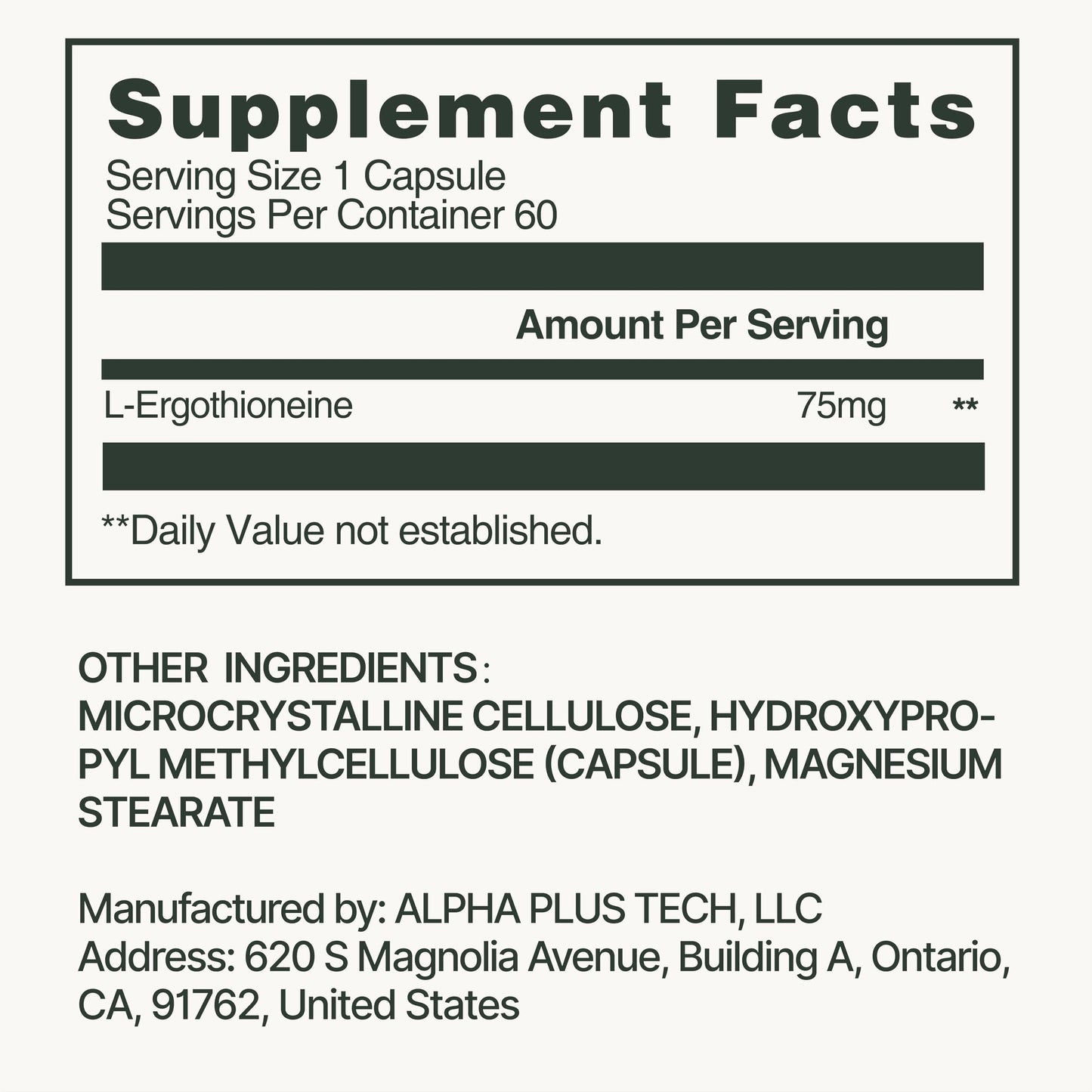 GENEIII L-Ergothioneine Supplement 75mg Capsule, 60 Count