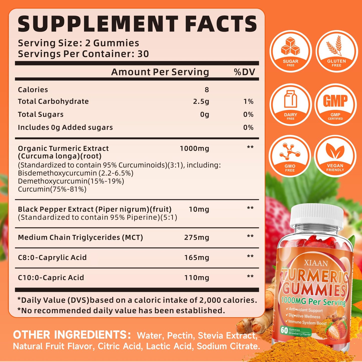 XIAAN Turmeric Gummies 1000mg, 60 Count