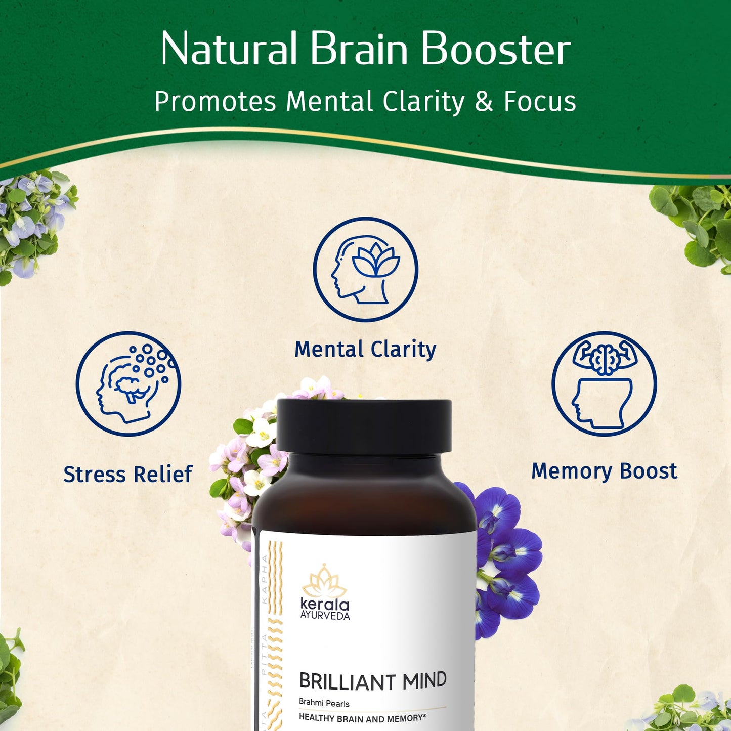 Kerala Ayurveda Brahmi (Bacopa Monnieri) Pearls Capsules 1 Count