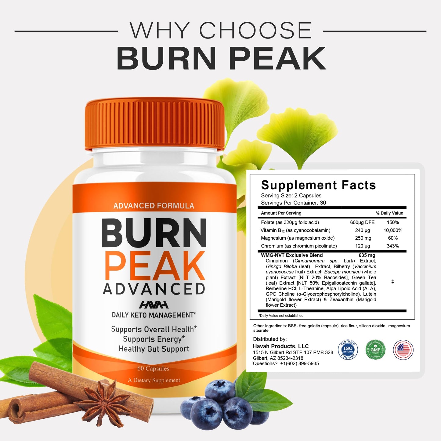 Havah Burn Peak Advanced Health Management Support Capsules 120 Count