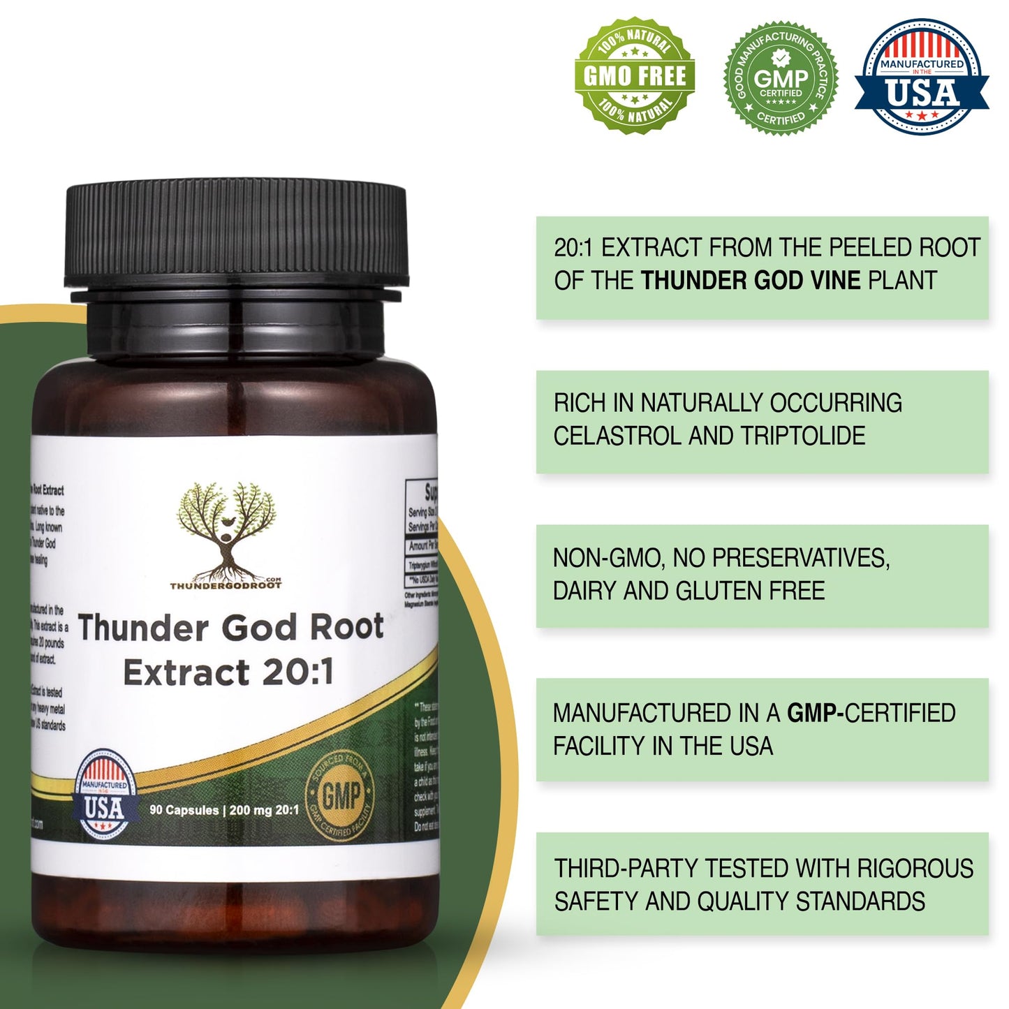 ThunderGodRoot.com Thunder God Vine Root 20:1 Supplement Capsules, 90 Count