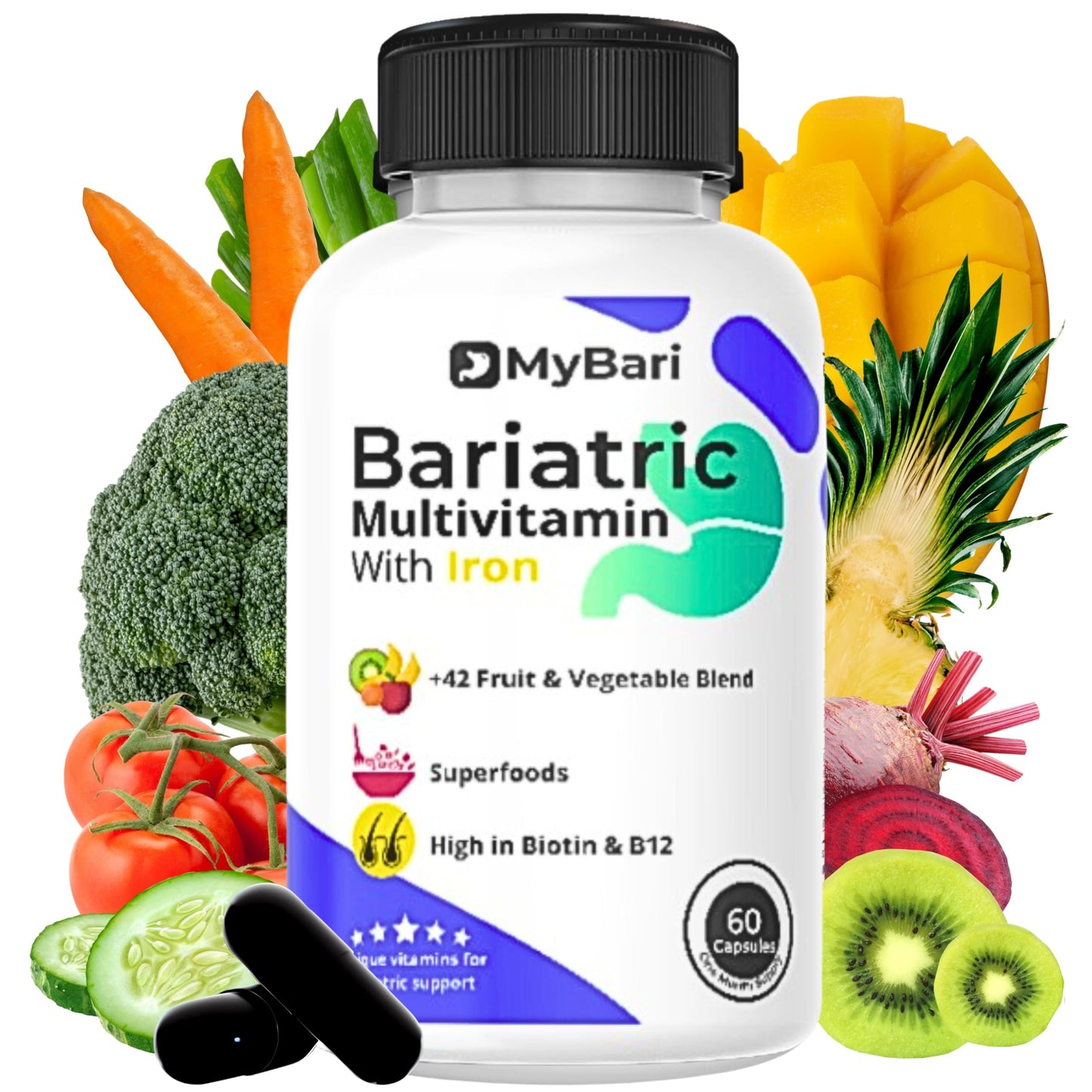 MyBari All-in-One Bariatric Multivitamin with Iron Capsules, 60 Capsules